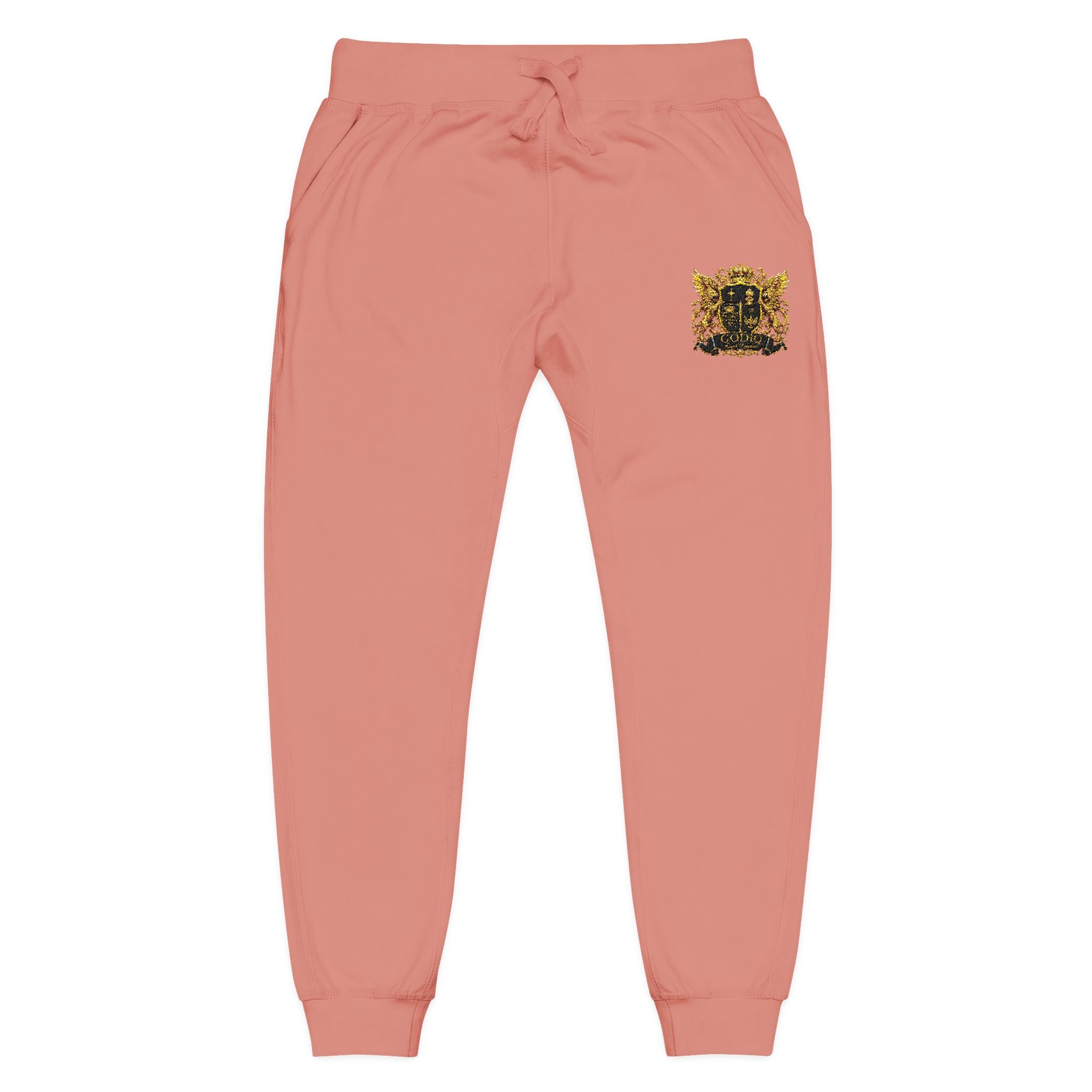 GODiQ Royal Kingdom™ CRK Sovereign Crest Embroidered Fleece Joggers – Luxury Christian Sweatpants | Premium Gold Crown Sword Logo | Kingdom Lifestyle Apparel