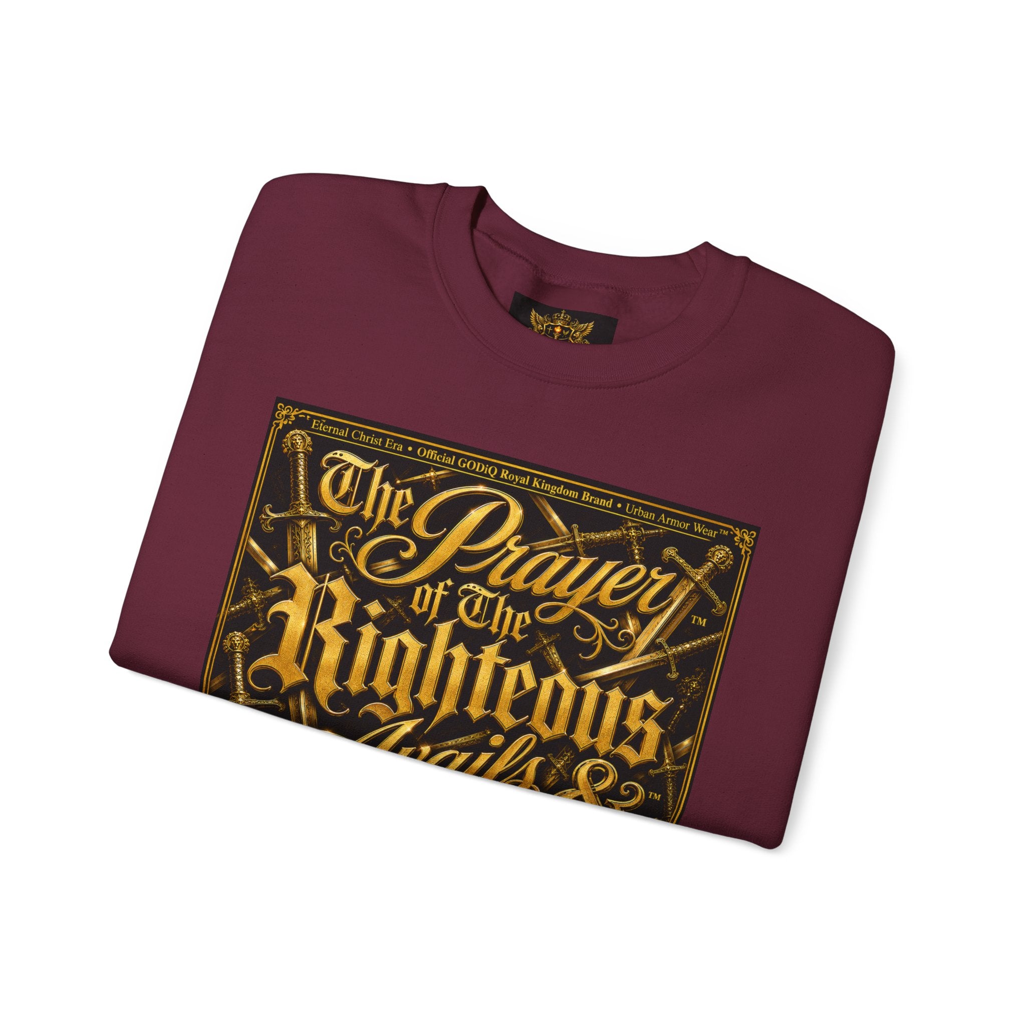 Prayer of the Righteous™ Crewneck Sweatshirt — James 5 Faith Graphic | Luxury Christian Streetwear | GODiQ Royal Kingdom™ Urban Armor Wear™