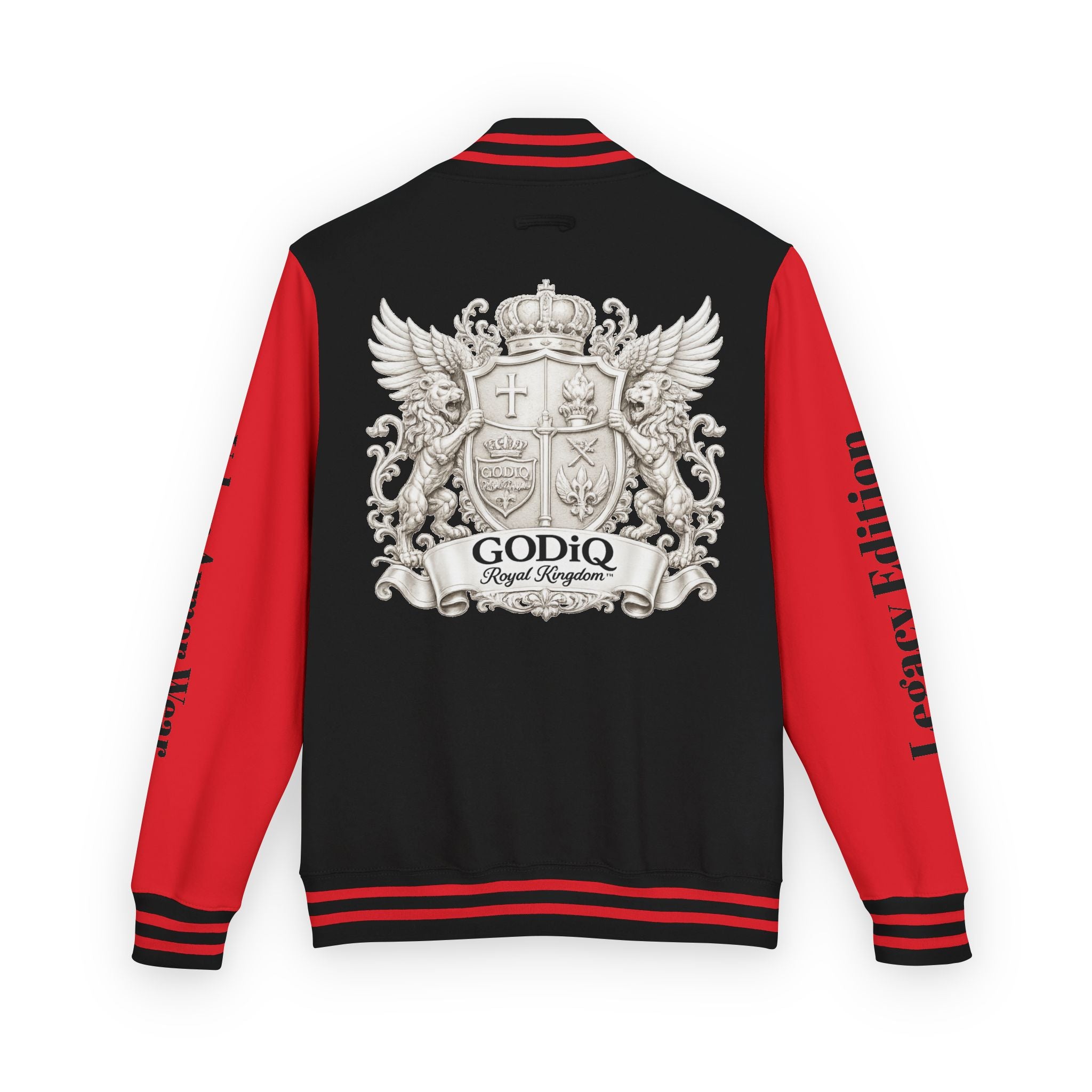 GODiQ Royal Kingdom™ Crest Letterman Jacket – Luxury Christian Varsity Jacket | Premium Heritage Streetwear | Urban Armor Wear™ Collegiate Bomber Coat