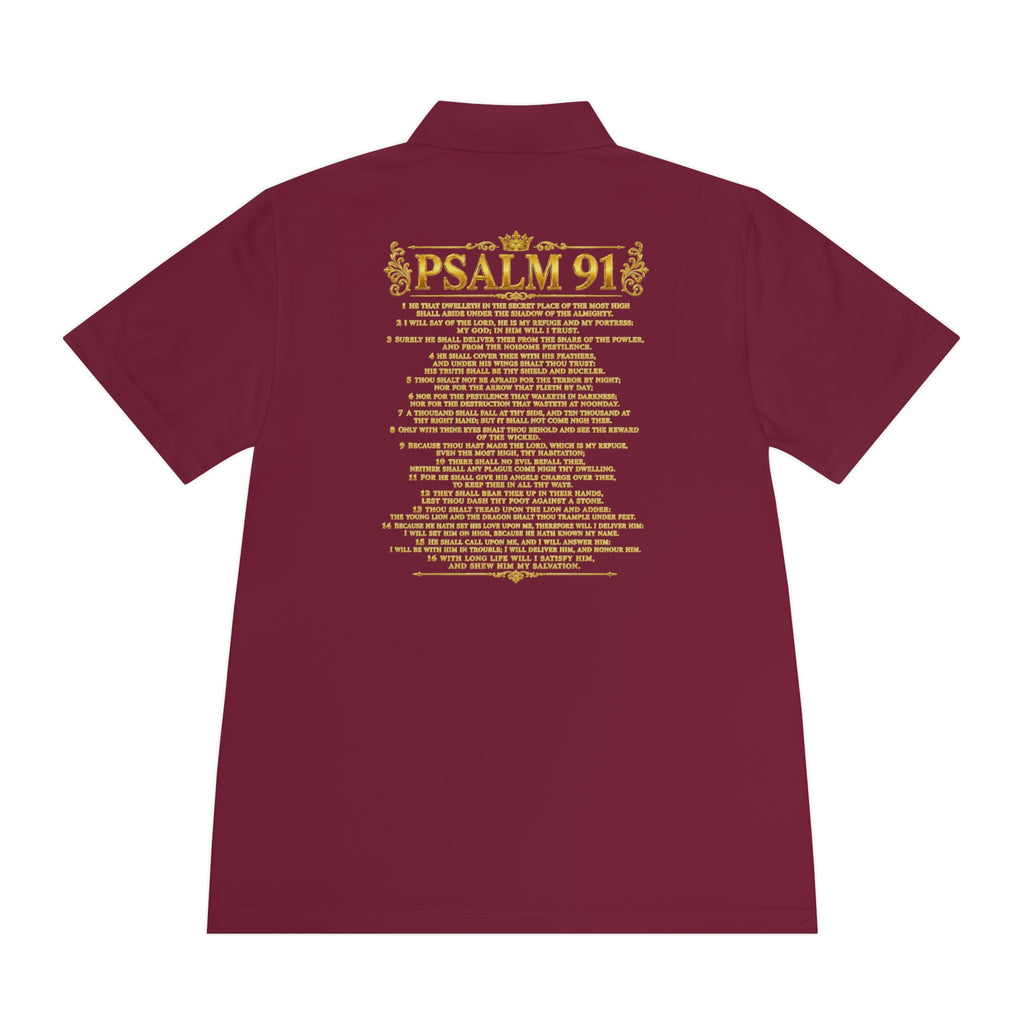 GODiQ Royal Kingdom™ Psalm 91 Men's Performance Polo – Premium Christian Golf Shirt | Luxury Gold Scripture Polo | Moisture-Wicking Faith Apparel