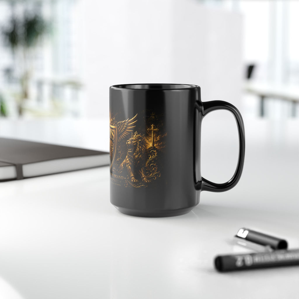 Psalms 91 Black Ceramic Mug – Religious Shield & Lion Design, Christian Coffee Cup (11oz/15oz)