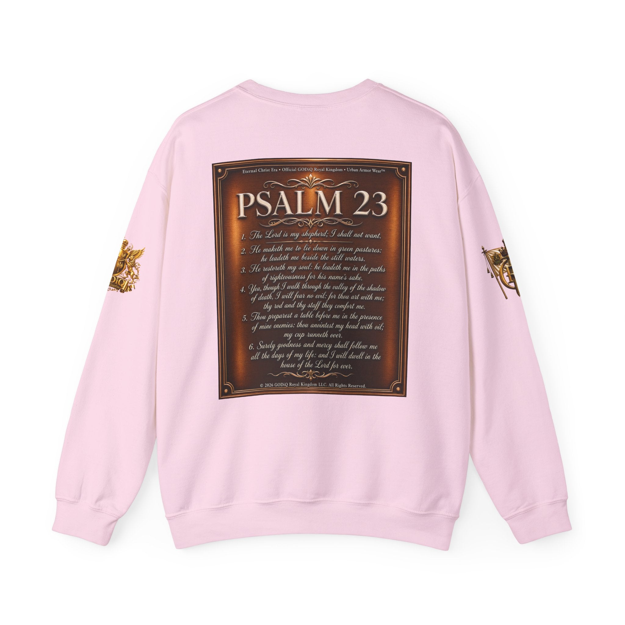 GZUS™ Psalm 23 Crewneck Sweatshirt – Luxury Christian Faith Sweatshirt | Jesus Graphic Pullover | Psalm 23 Scripture Sweatshirt | GODiQ Royal Kingdom™ Urban Armor Wear