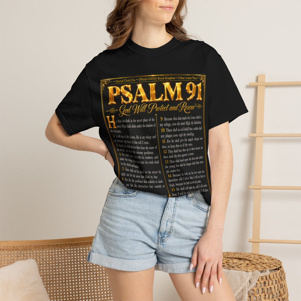Psalm 91™ Christian Graphic T-Shirt – "God's Promise of Divine Protection" Luxury Garment-Dyed Scripture Tee | Premium Comfort Colors® 1717 | GODiQ Royal Kingdom™ Urban Armor Wear