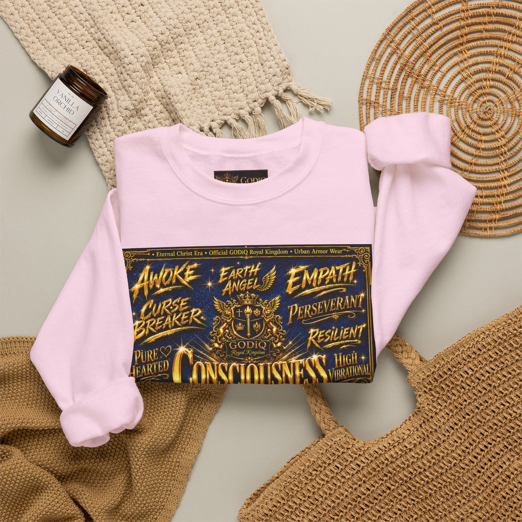 Consciousness Incarnate™ Crewneck Sweatshirt – Luxury Christian Graphic Sweatshirt | "Awake For All Eternity" Premium Kingdom Apparel | GODiQ Royal Kingdom™ Urban Armor Wear