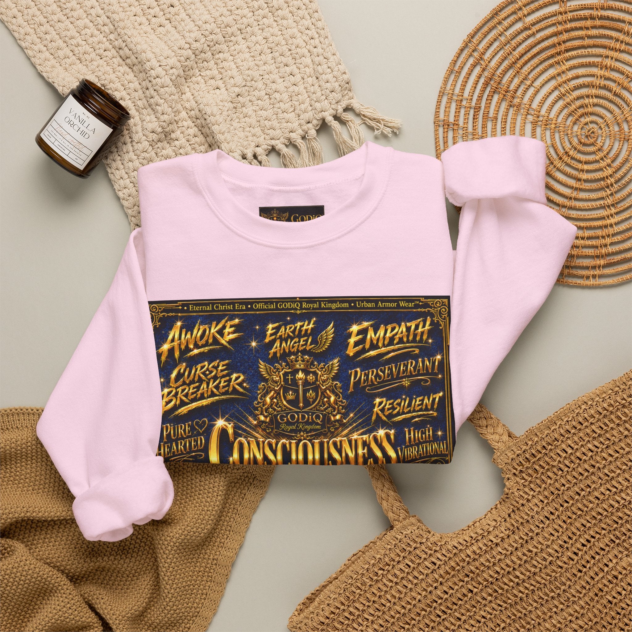 Consciousness Incarnate™ Crewneck Sweatshirt – Luxury Christian Graphic Sweatshirt | "Awake For All Eternity" Premium Kingdom Apparel | GODiQ Royal Kingdom™ Urban Armor Wear