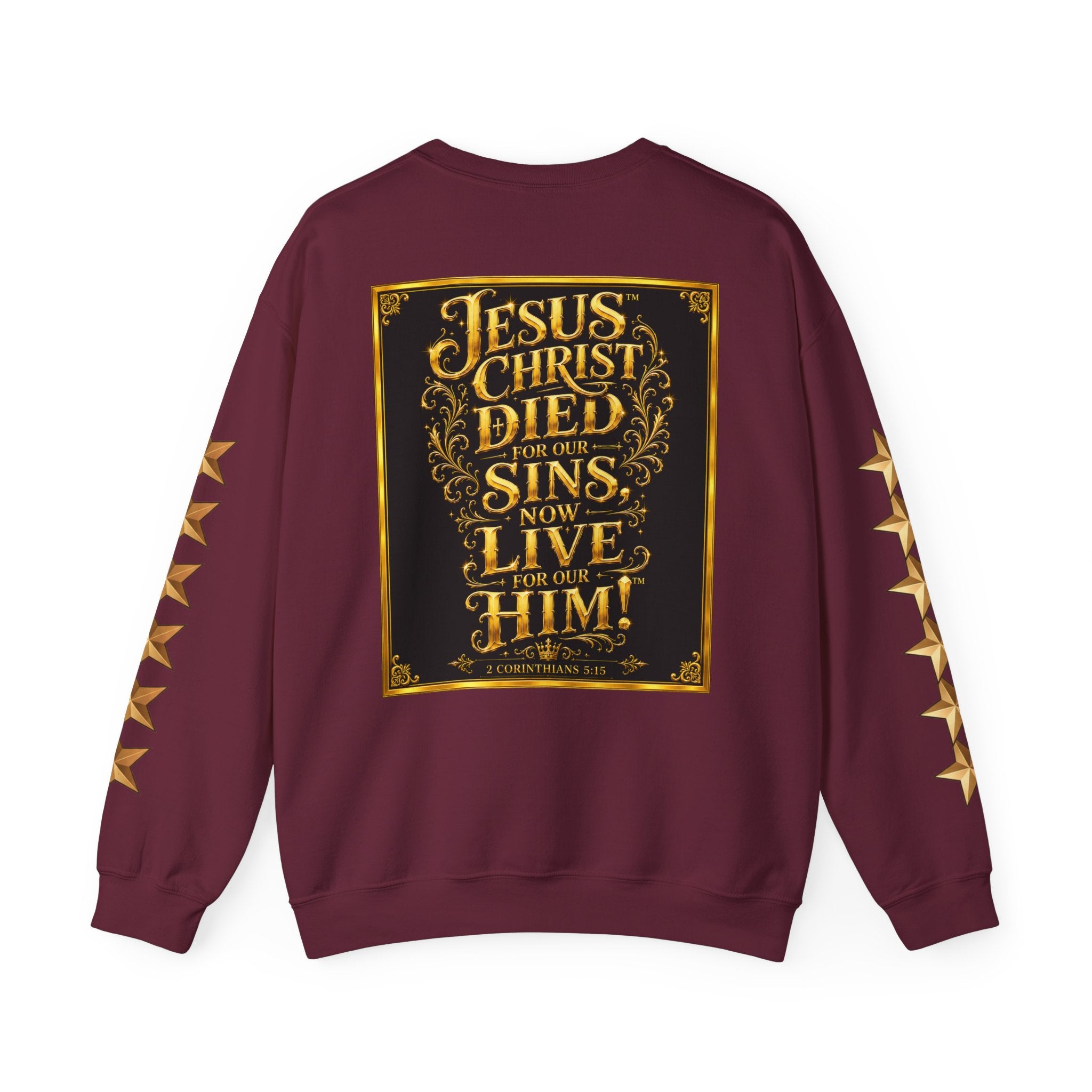 GODiQ Royal Kingdom™ Jesus Christ Died For Our Sins Crewneck Sweatshirt – Luxury 24K Gold Cross Christian Sweatshirt | Premium Faith Graphic Pullover | Religious Streetwear | Urban Armor Wear™