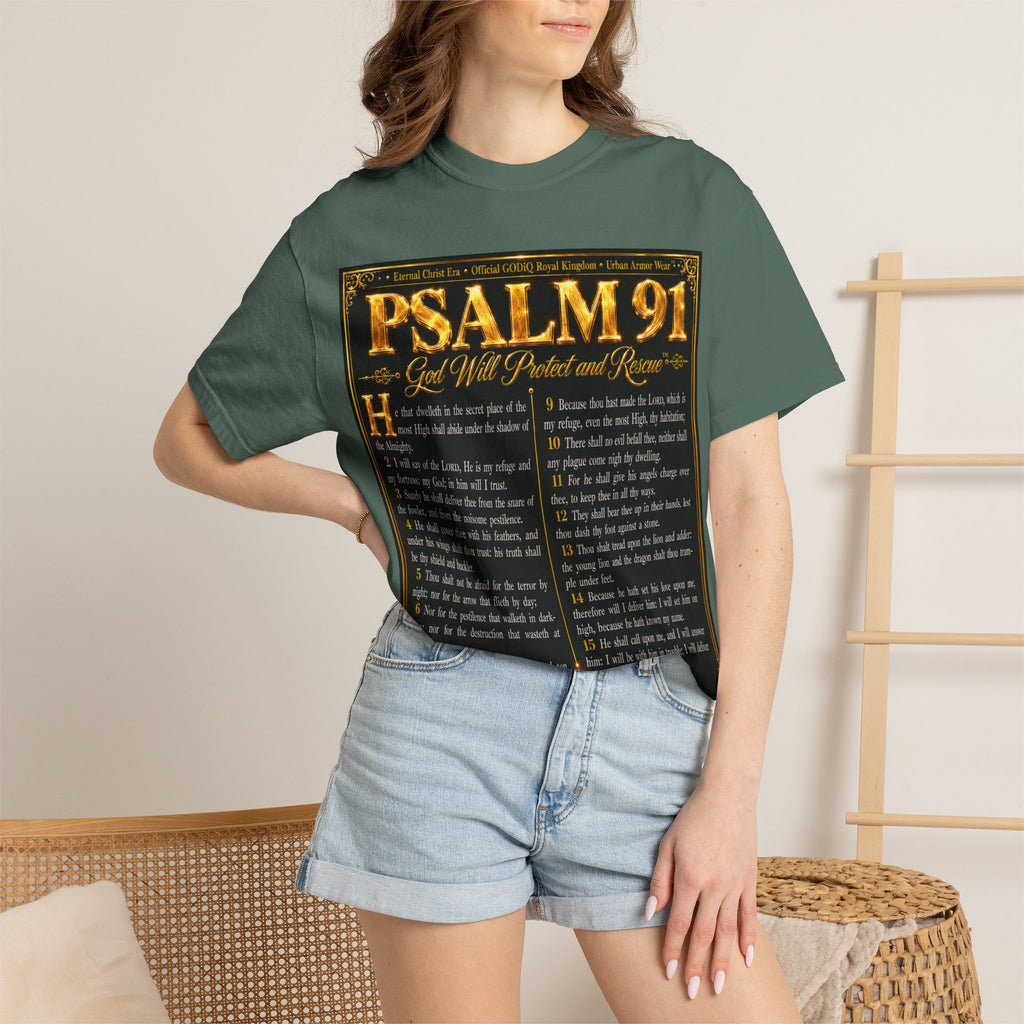 Psalm 91™ Christian Graphic T-Shirt – "God's Promise of Divine Protection" Luxury Garment-Dyed Scripture Tee | Premium Comfort Colors® 1717 | GODiQ Royal Kingdom™ Urban Armor Wear