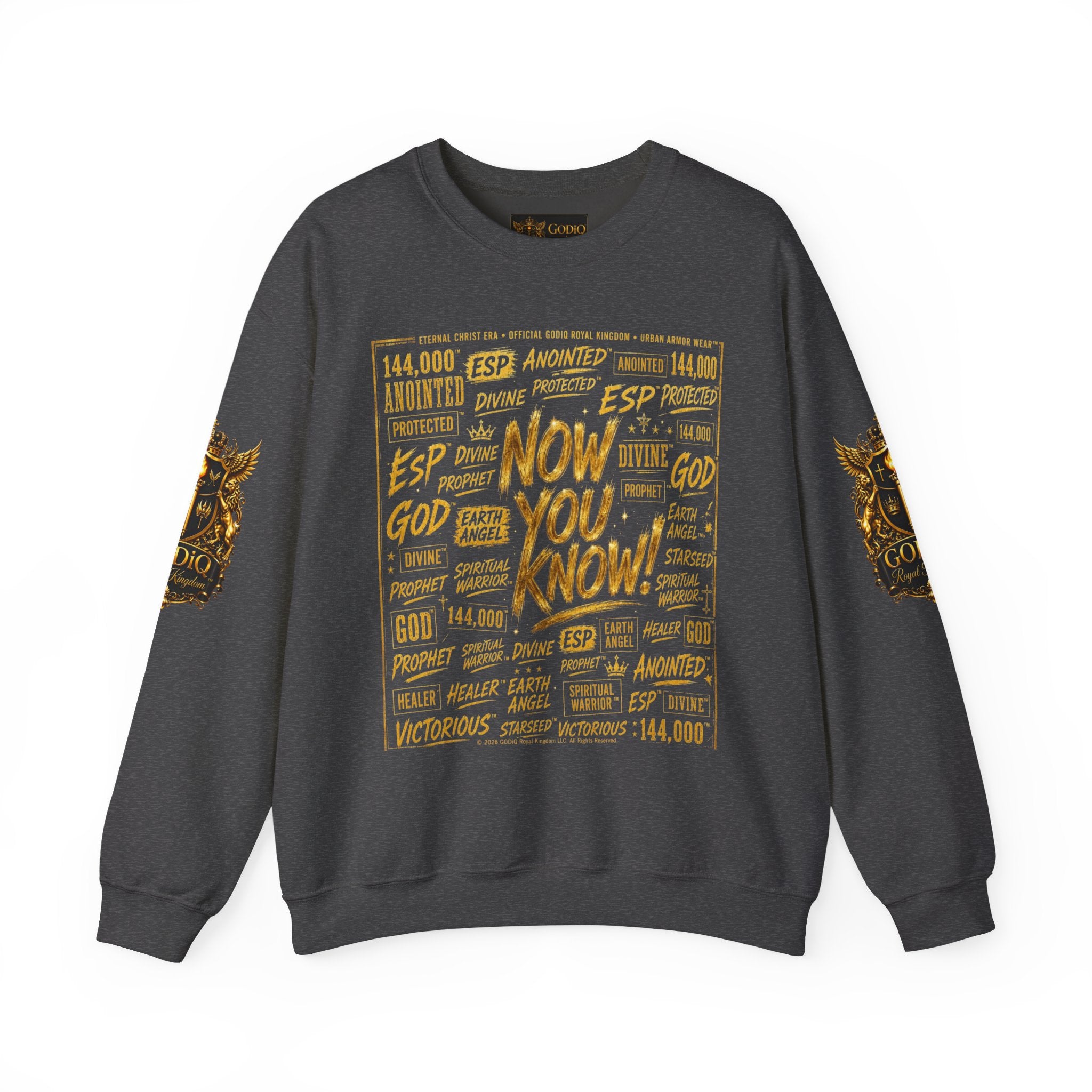 GODiQ Royal Kingdom™ Urban Armor Wear – "Now You Know" 18K Gold Graphic Unisex Crewneck Sweatshirt