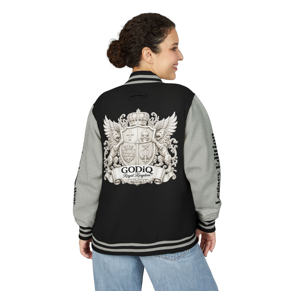 GODiQ Royal Kingdom™ Crest Letterman Jacket – Luxury Christian Varsity Jacket | Premium Heritage Streetwear | Urban Armor Wear™ Collegiate Bomber Coat