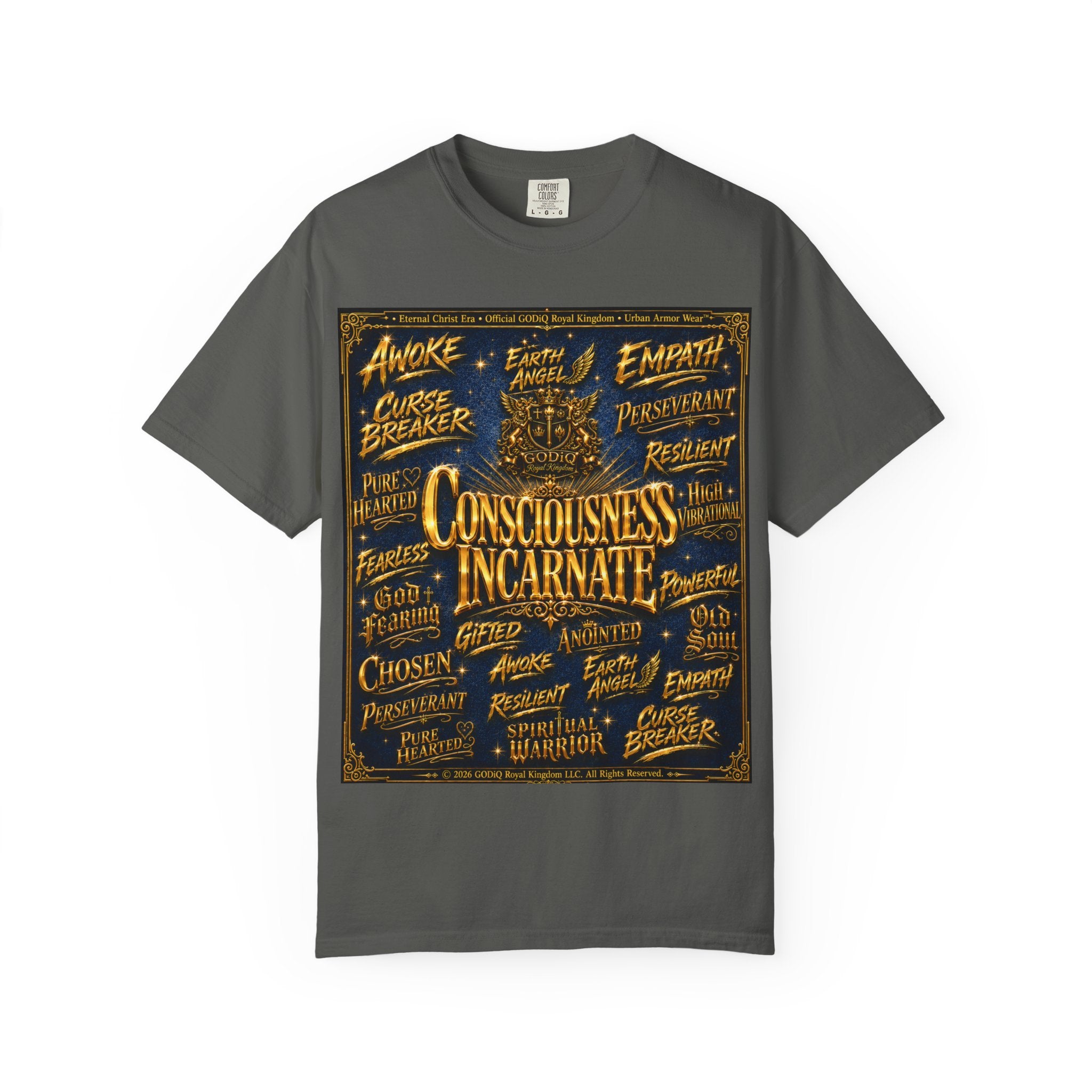 GODiQ Consciousness Incarnate™ Christian Graphic T-Shirt – Luxury Garment-Dyed Faith Apparel | "Awake For All Eternity!" Premium Heavyweight Tee | GODiQ Royal Kingdom™ Urban Armor Wear