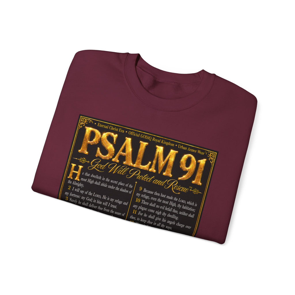 Psalm 91™ Crewneck Sweatshirt – "God's Promise of Divine Protection" Luxury Christian Pullover | Premium Faith Apparel | GODiQ Royal Kingdom™ Urban Armor Wear