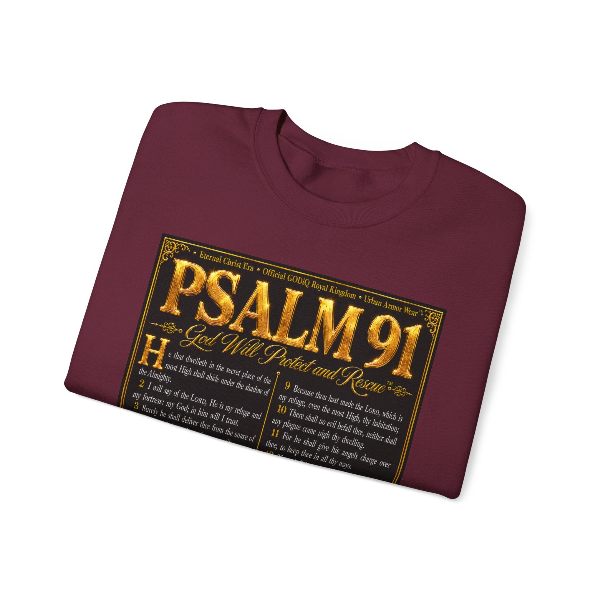 Psalm 91™ Crewneck Sweatshirt – "God's Promise of Divine Protection" Luxury Christian Pullover | Premium Faith Apparel | GODiQ Royal Kingdom™ Urban Armor Wear
