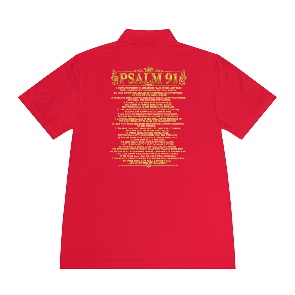 GODiQ Royal Kingdom™ Psalm 91 Men's Performance Polo – Premium Christian Golf Shirt | Luxury Gold Scripture Polo | Moisture-Wicking Faith Apparel