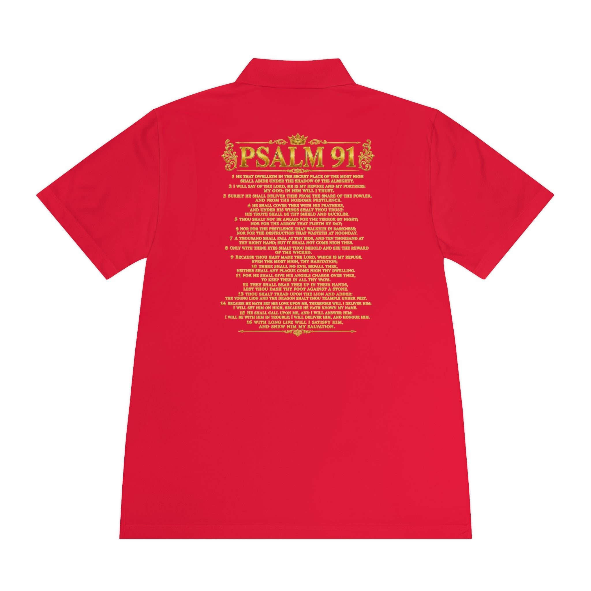GODiQ Royal Kingdom™ Psalm 91 Men's Performance Polo – Premium Christian Golf Shirt | Luxury Gold Scripture Polo | Moisture-Wicking Faith Apparel
