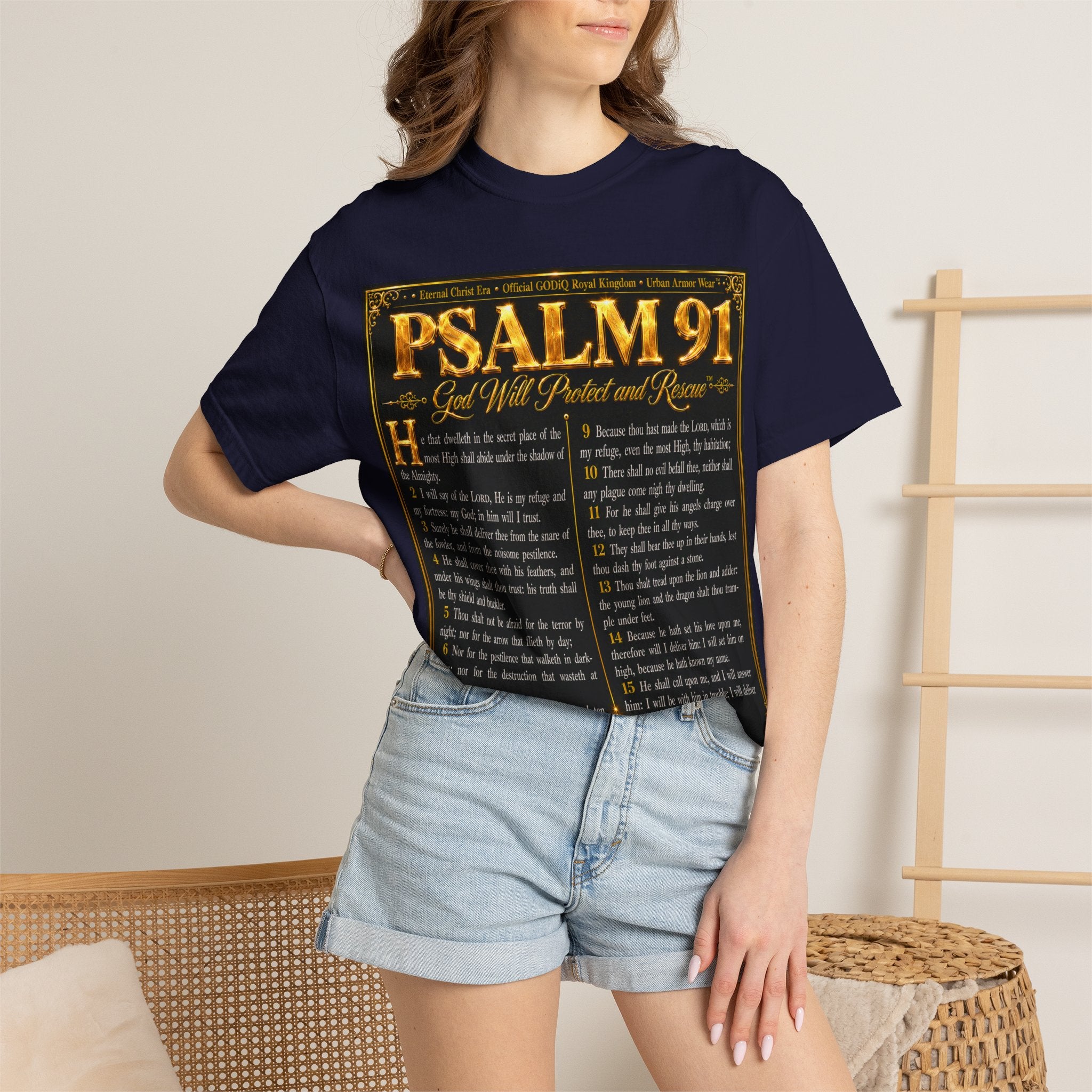 Psalm 91™ Christian Graphic T-Shirt – "God's Promise of Divine Protection" Luxury Garment-Dyed Scripture Tee | Premium Comfort Colors® 1717 | GODiQ Royal Kingdom™ Urban Armor Wear