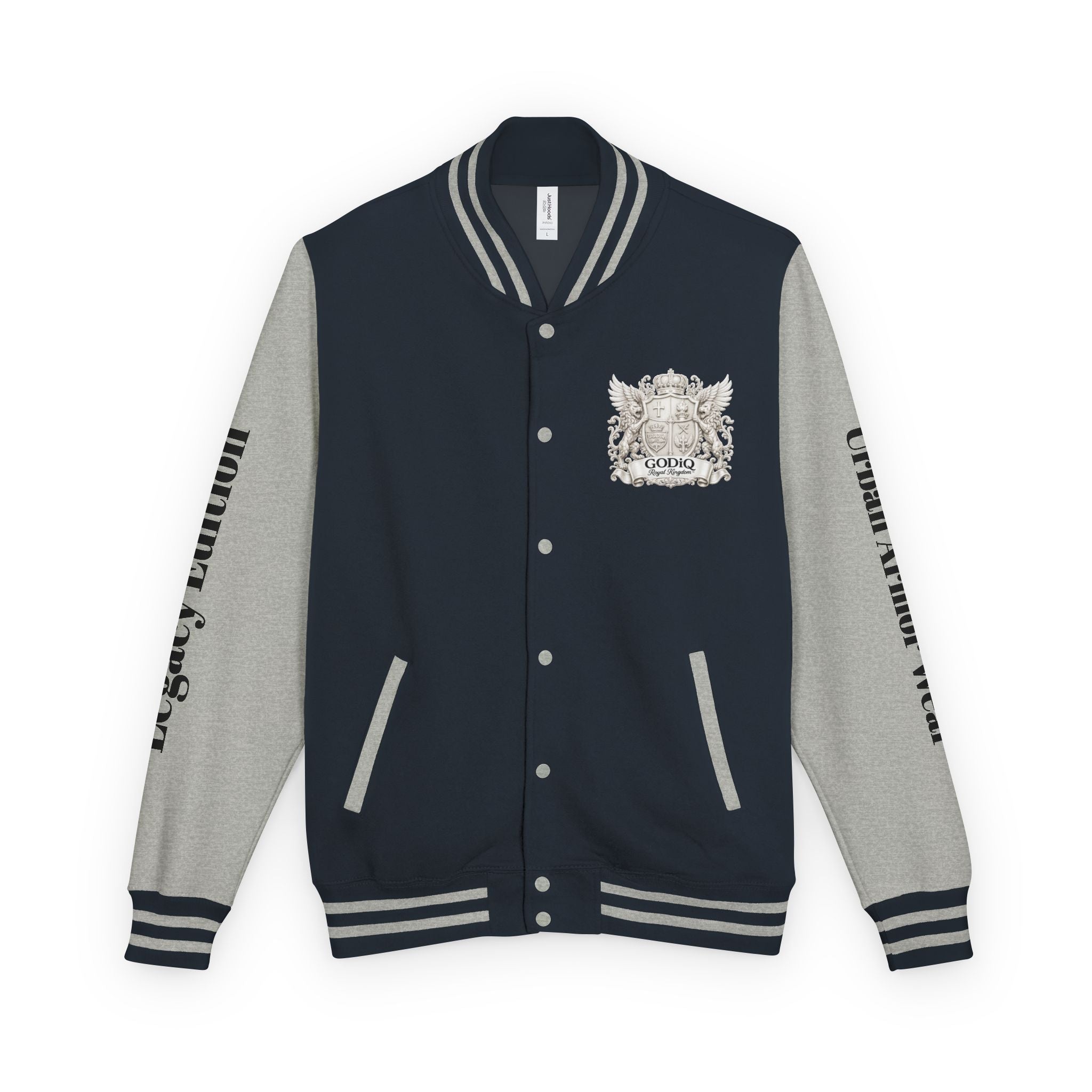 GODiQ Royal Kingdom™ Crest Letterman Jacket – Luxury Christian Varsity Jacket | Premium Heritage Streetwear | Urban Armor Wear™ Collegiate Bomber Coat