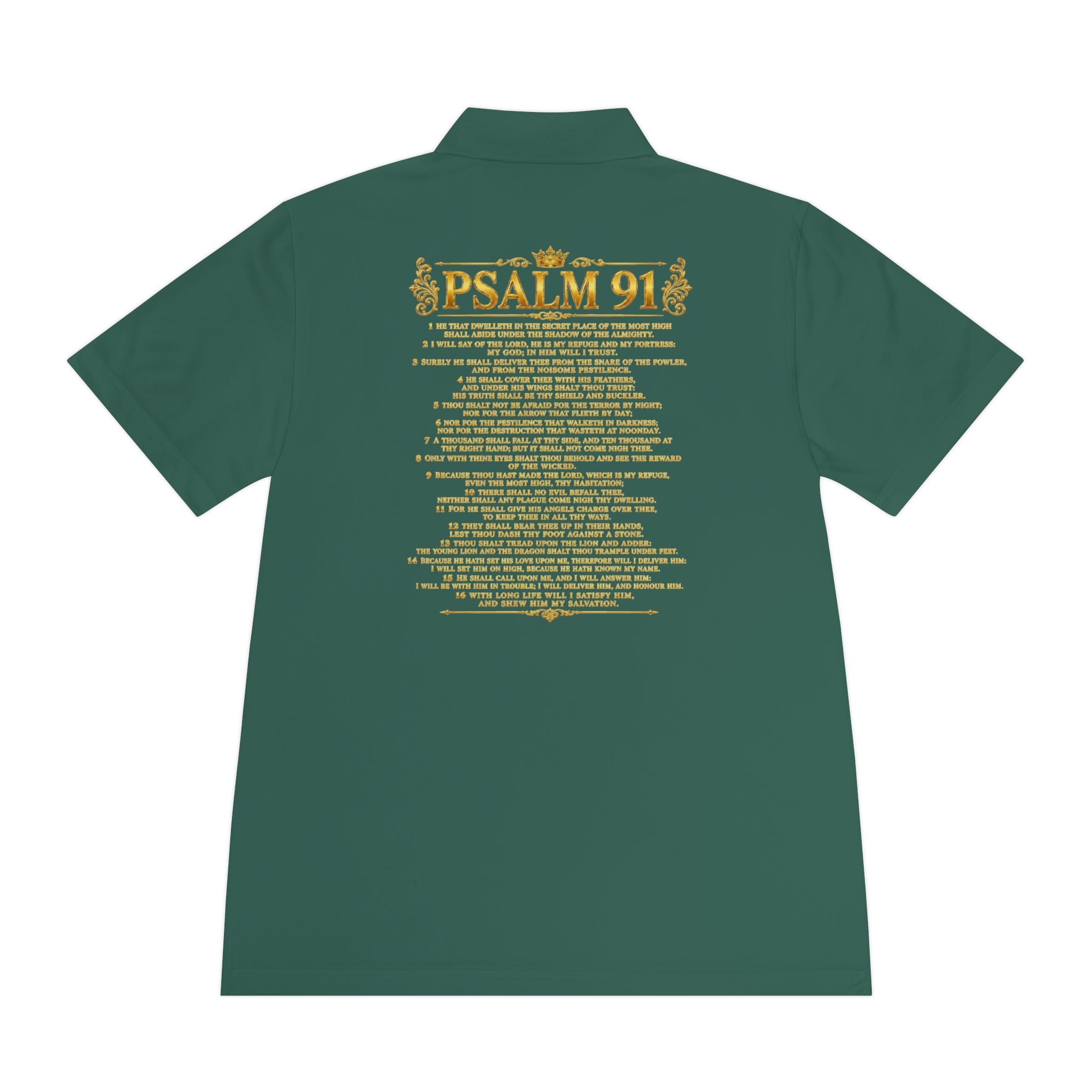 GODiQ Royal Kingdom™ Psalm 91 Men's Performance Polo – Premium Christian Golf Shirt | Luxury Gold Scripture Polo | Moisture-Wicking Faith Apparel