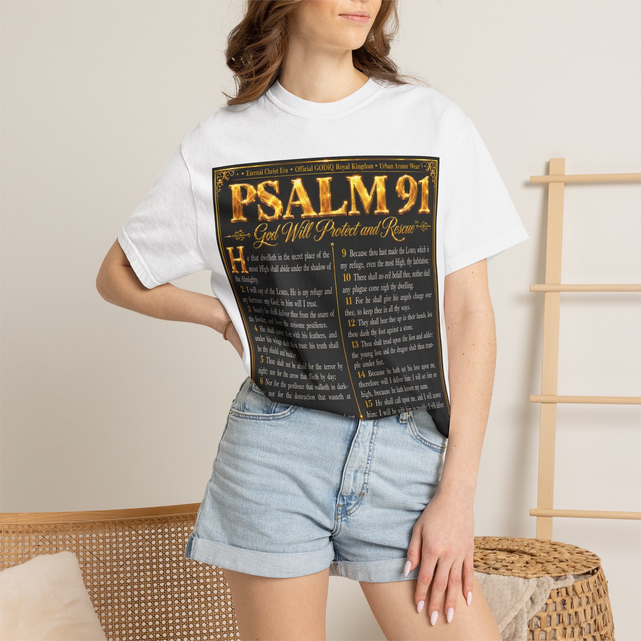 Psalm 91™ Christian Graphic T-Shirt – "God's Promise of Divine Protection" Luxury Garment-Dyed Scripture Tee | Premium Comfort Colors® 1717 | GODiQ Royal Kingdom™ Urban Armor Wear