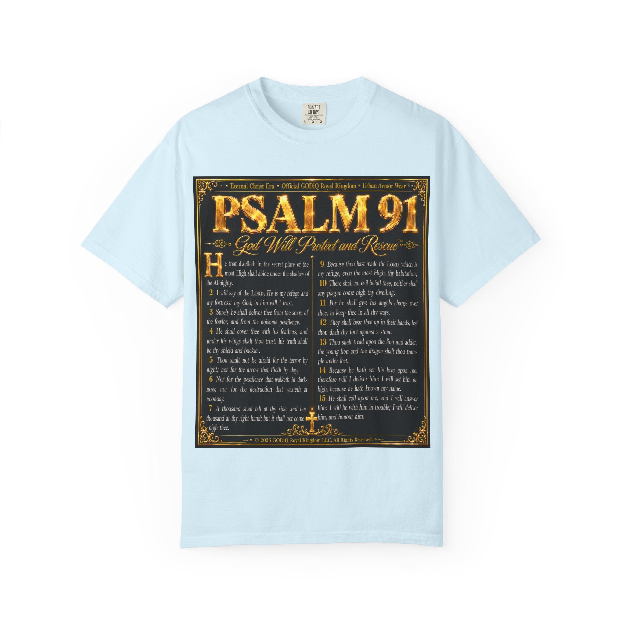 Psalm 91™ Christian Graphic T-Shirt – "God's Promise of Divine Protection" Luxury Garment-Dyed Scripture Tee | Premium Comfort Colors® 1717 | GODiQ Royal Kingdom™ Urban Armor Wear