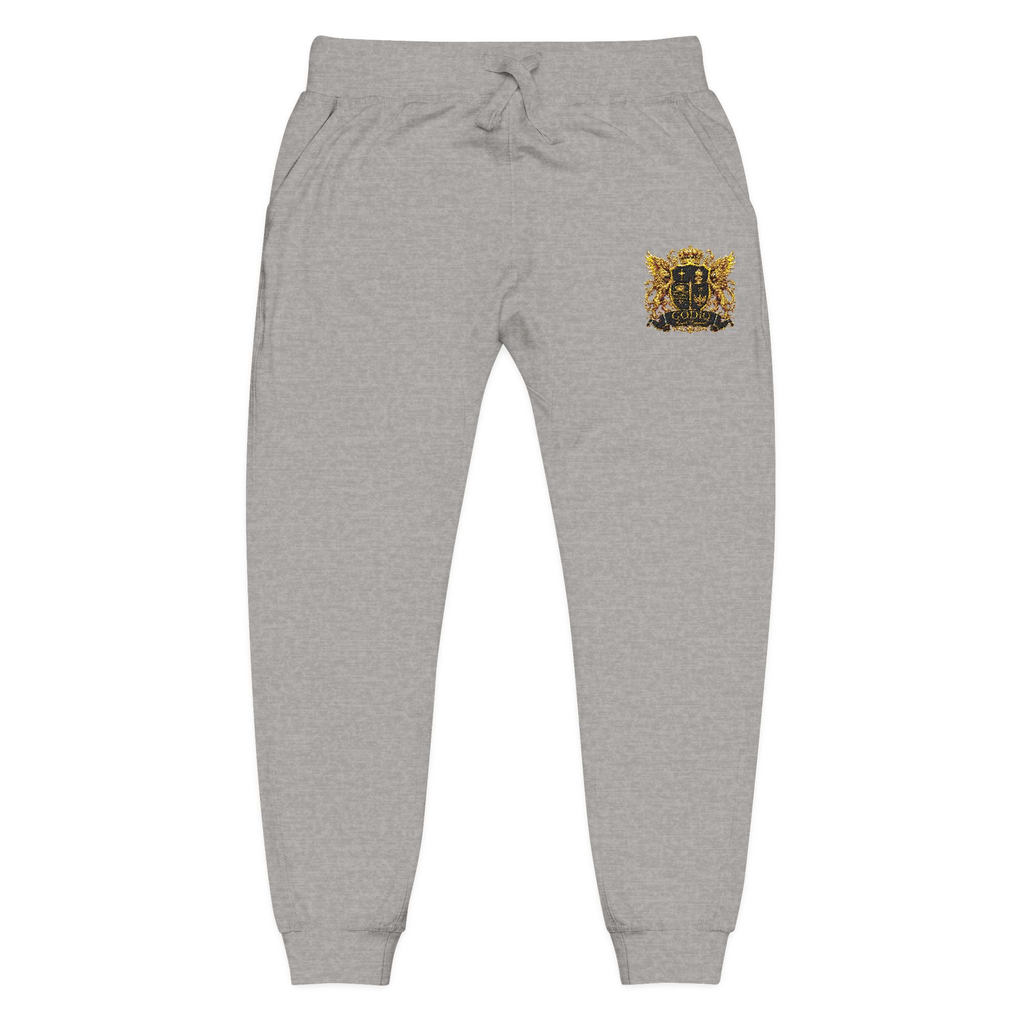 GODiQ Royal Kingdom™ CRK Sovereign Crest Embroidered Fleece Joggers – Luxury Christian Sweatpants | Premium Gold Crown Sword Logo | Kingdom Lifestyle Apparel