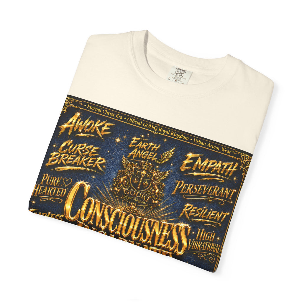 GODiQ Consciousness Incarnate™ Christian Graphic T-Shirt – Luxury Garment-Dyed Faith Apparel | "Awake For All Eternity!" Premium Heavyweight Tee | GODiQ Royal Kingdom™ Urban Armor Wear
