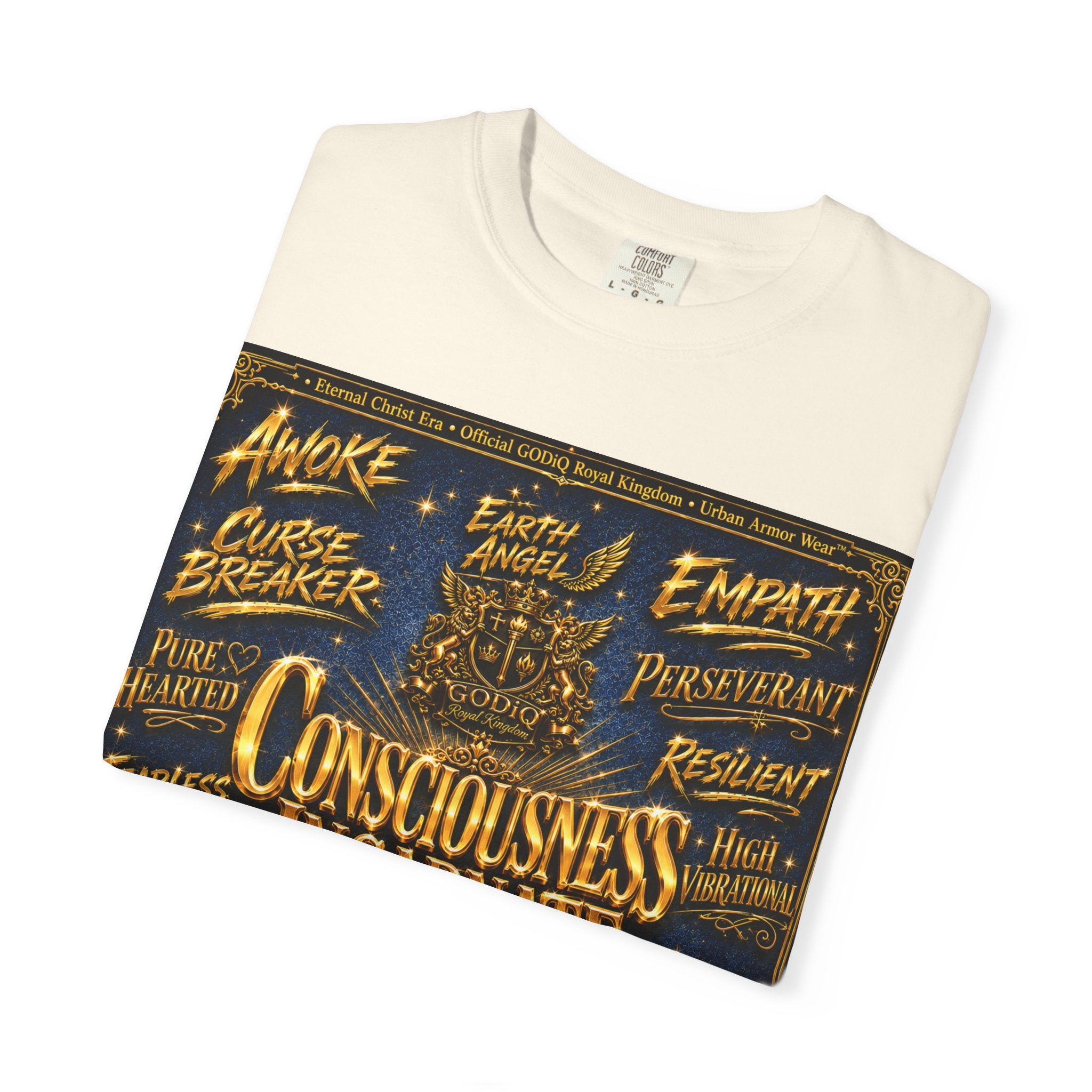 GODiQ Consciousness Incarnate™ Christian Graphic T-Shirt – Luxury Garment-Dyed Faith Apparel | "Awake For All Eternity!" Premium Heavyweight Tee | GODiQ Royal Kingdom™ Urban Armor Wear