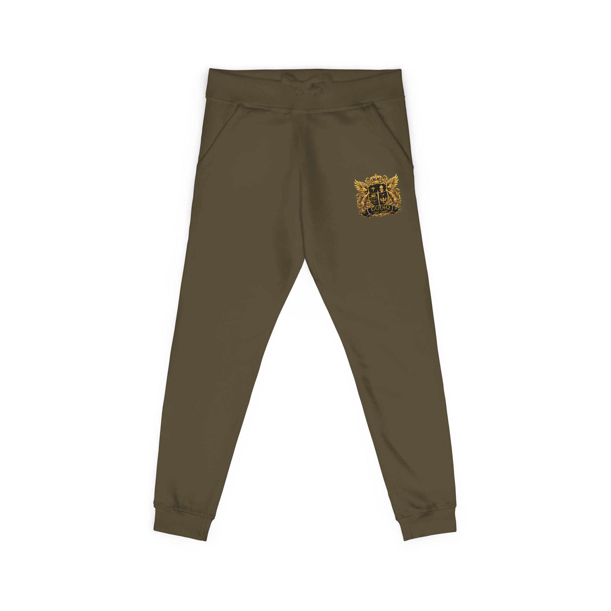 GODiQ Royal Kingdom™ CRK Sovereign Crest Embroidered Fleece Joggers – Luxury Christian Sweatpants | Premium Gold Crown Sword Logo | Kingdom Lifestyle Apparel