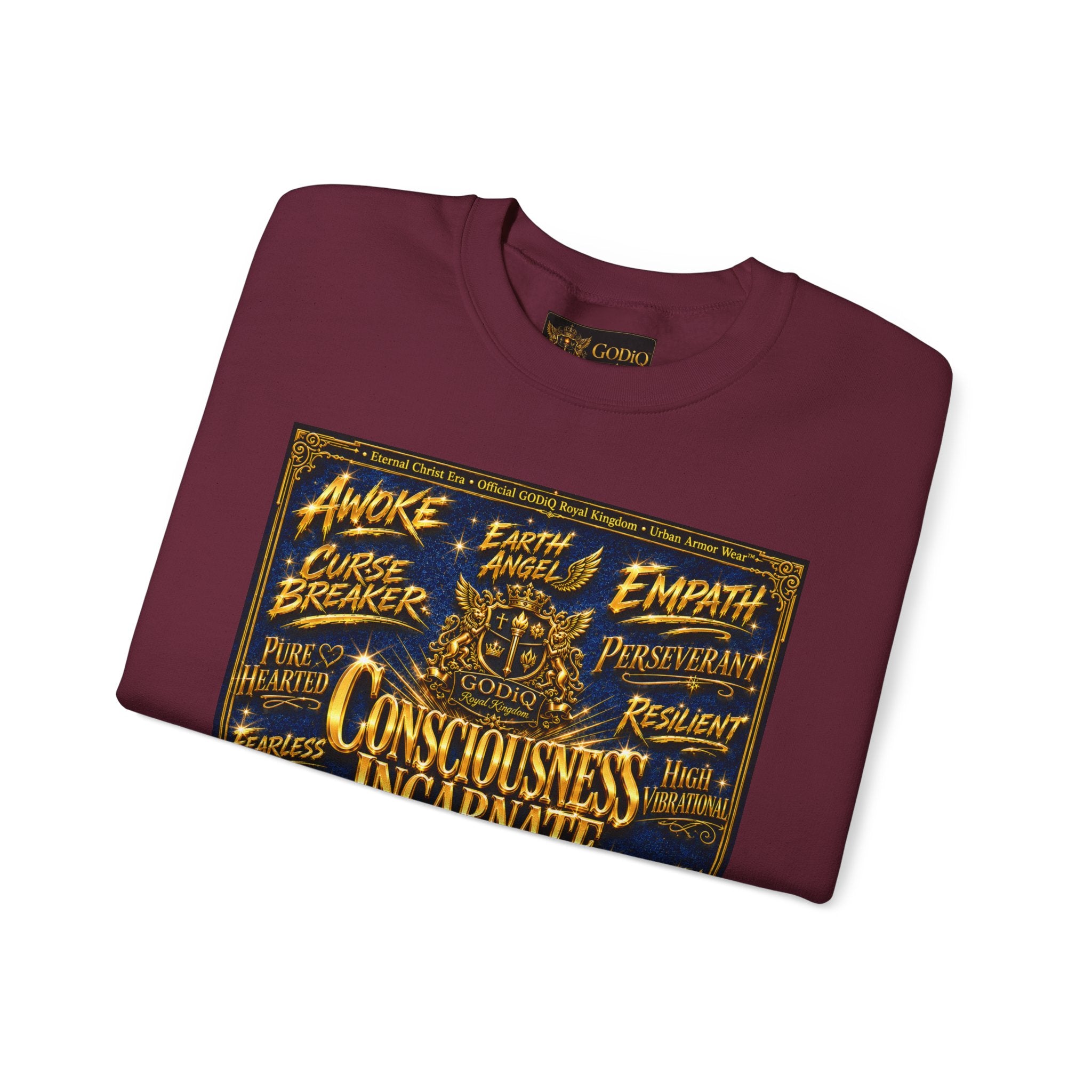 Consciousness Incarnate™ Crewneck Sweatshirt – Luxury Christian Graphic Sweatshirt | "Awake For All Eternity" Premium Kingdom Apparel | GODiQ Royal Kingdom™ Urban Armor Wear