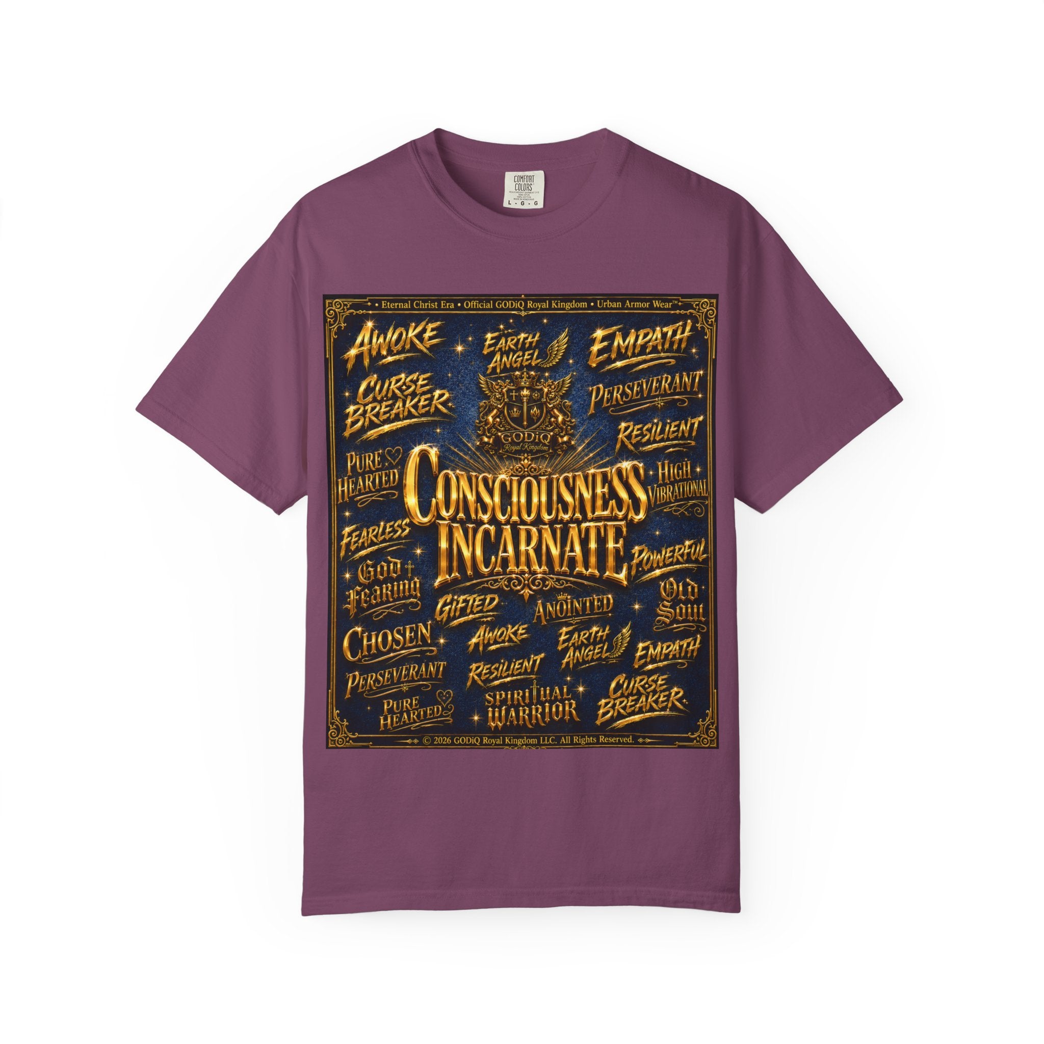 GODiQ Consciousness Incarnate™ Christian Graphic T-Shirt – Luxury Garment-Dyed Faith Apparel | "Awake For All Eternity!" Premium Heavyweight Tee | GODiQ Royal Kingdom™ Urban Armor Wear