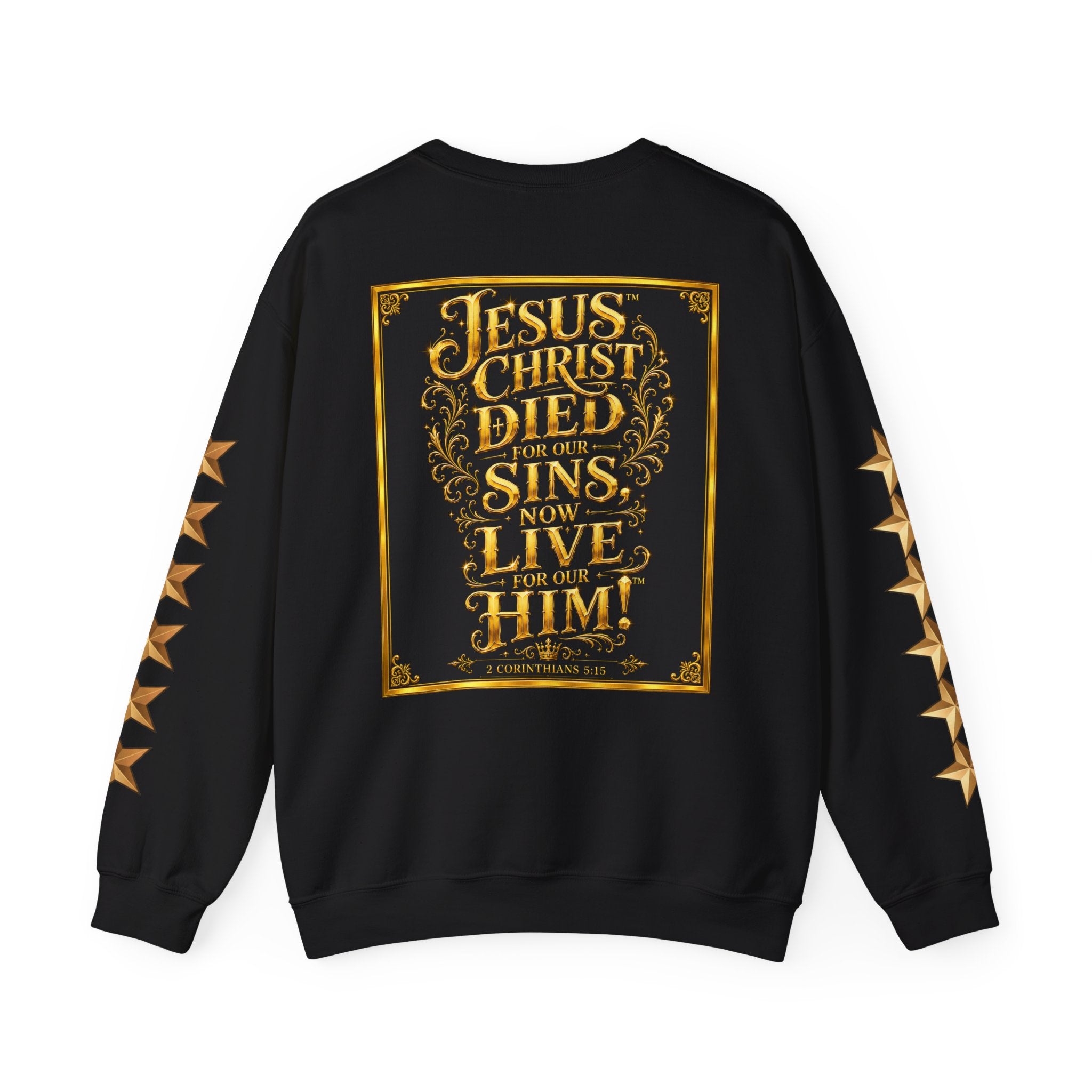 GODiQ Royal Kingdom™ Jesus Christ Died For Our Sins Crewneck Sweatshirt – Luxury 24K Gold Cross Christian Sweatshirt | Premium Faith Graphic Pullover | Religious Streetwear | Urban Armor Wear™