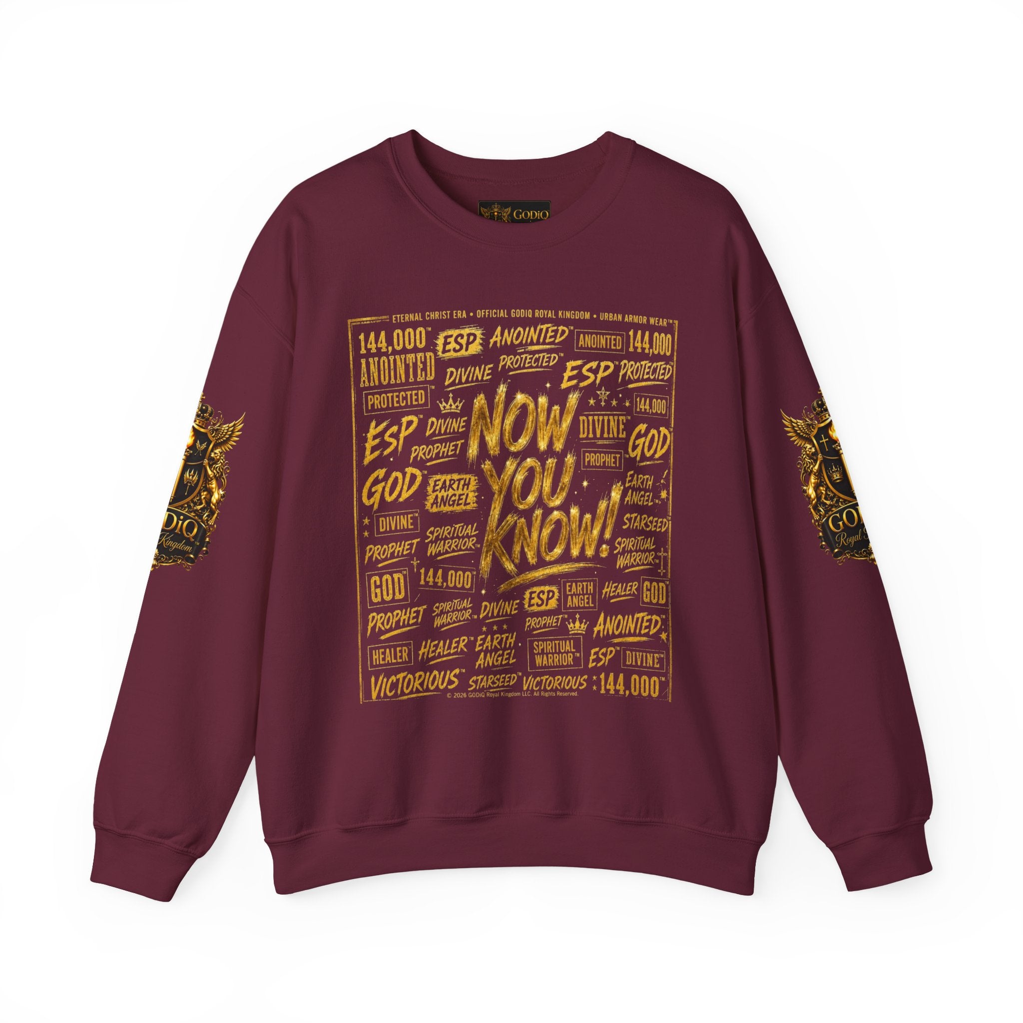 GODiQ Royal Kingdom™ Urban Armor Wear – "Now You Know" 18K Gold Graphic Unisex Crewneck Sweatshirt