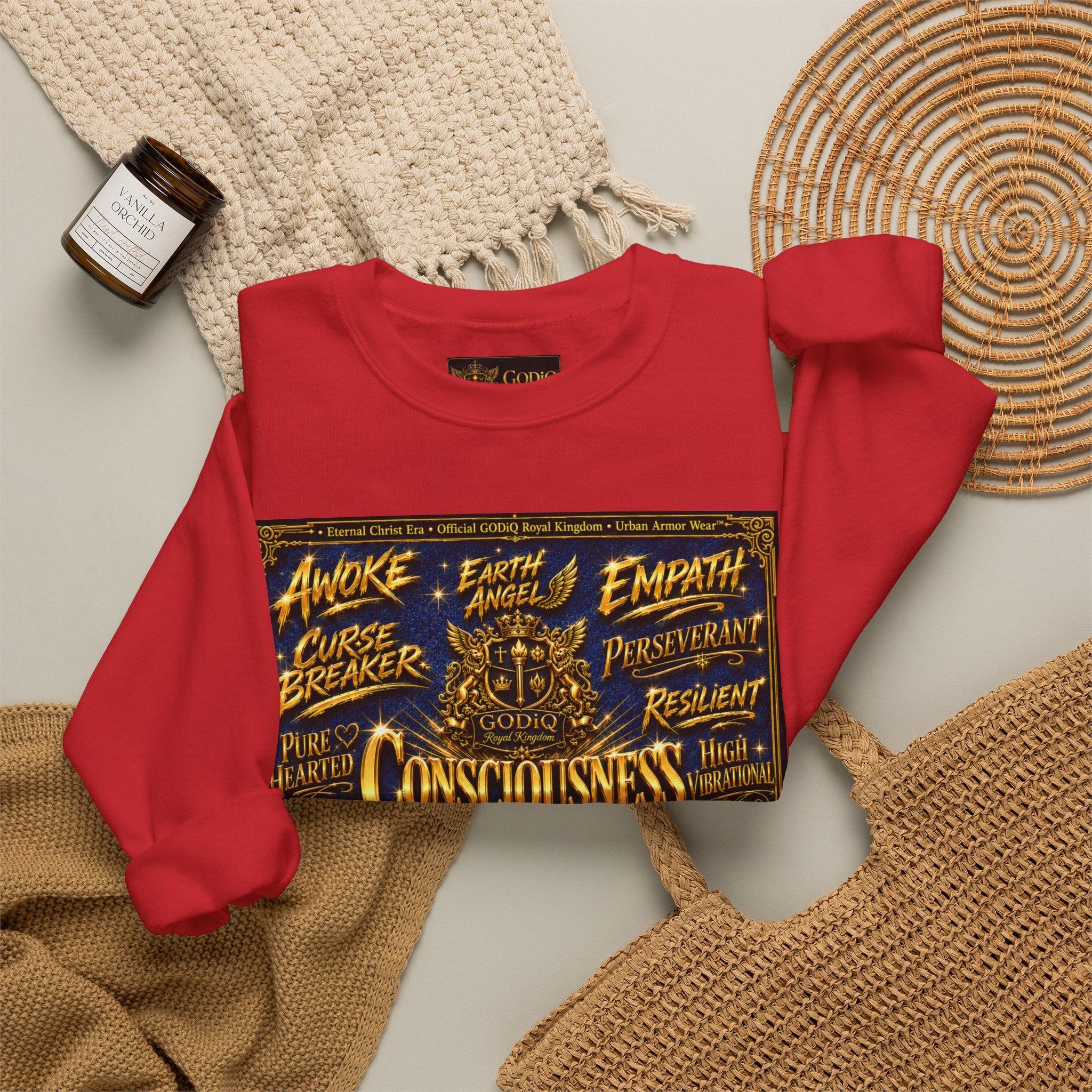 Consciousness Incarnate™ Crewneck Sweatshirt – Luxury Christian Graphic Sweatshirt | "Awake For All Eternity" Premium Kingdom Apparel | GODiQ Royal Kingdom™ Urban Armor Wear