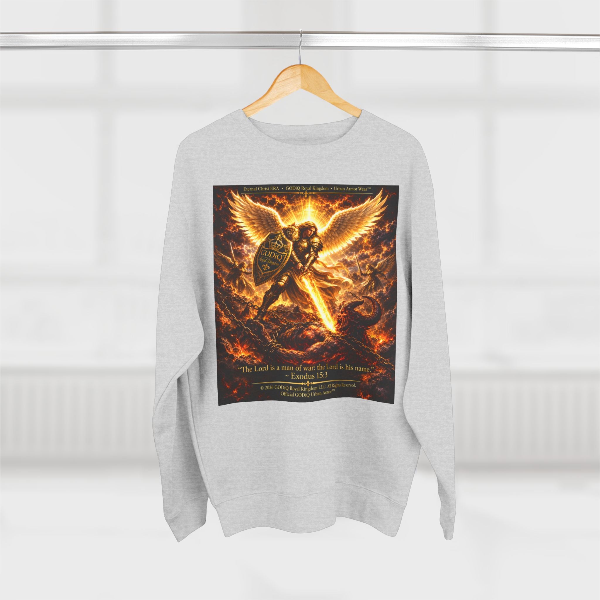 GODiQ™ Royal Kingdom Urban Armor™ "The Sword of the Spirit" Christian Crewneck Sweatshirt | Luxury Spiritual Warfare Graphic Sweatshirt | Premium Faith-Based Apparel