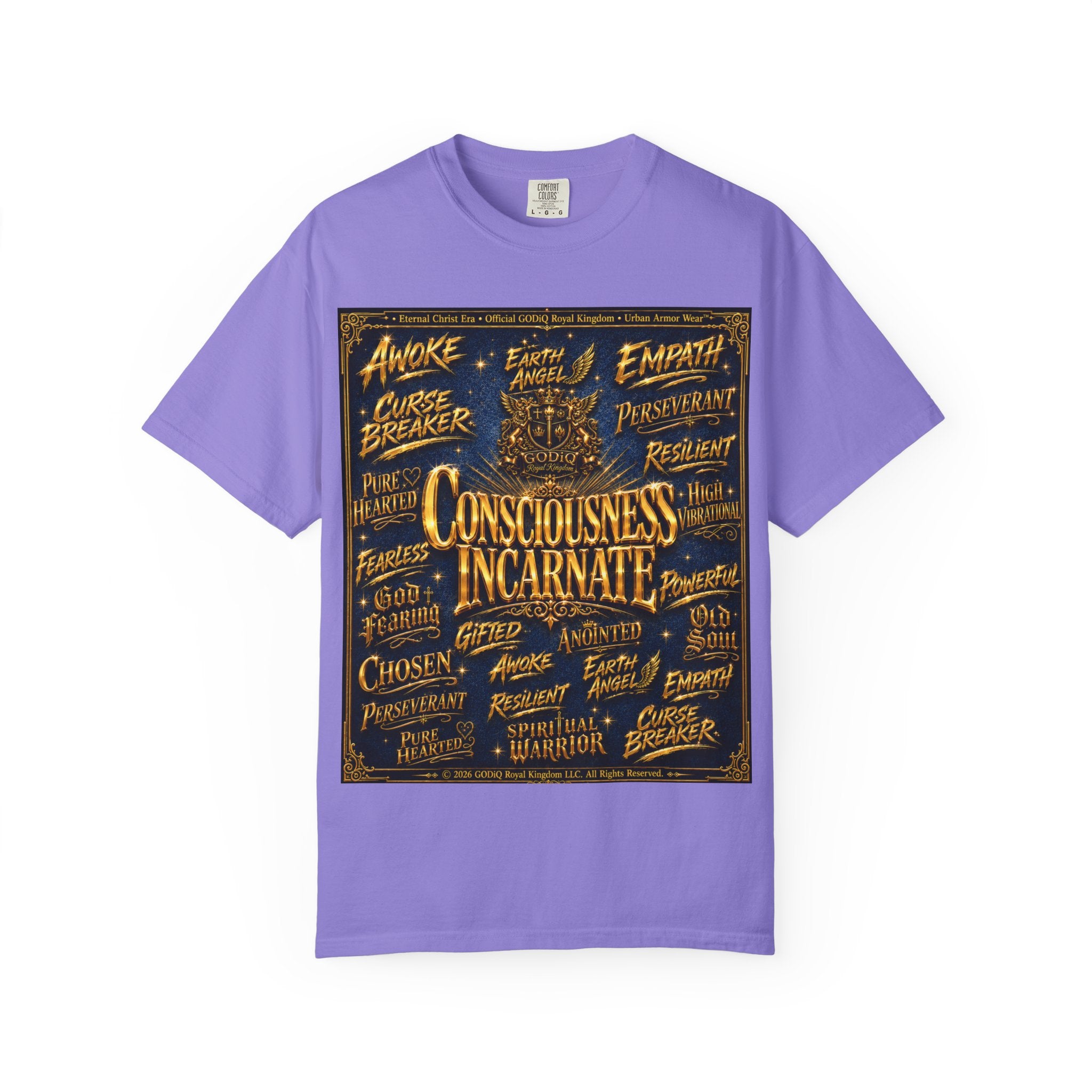 GODiQ Consciousness Incarnate™ Christian Graphic T-Shirt – Luxury Garment-Dyed Faith Apparel | "Awake For All Eternity!" Premium Heavyweight Tee | GODiQ Royal Kingdom™ Urban Armor Wear