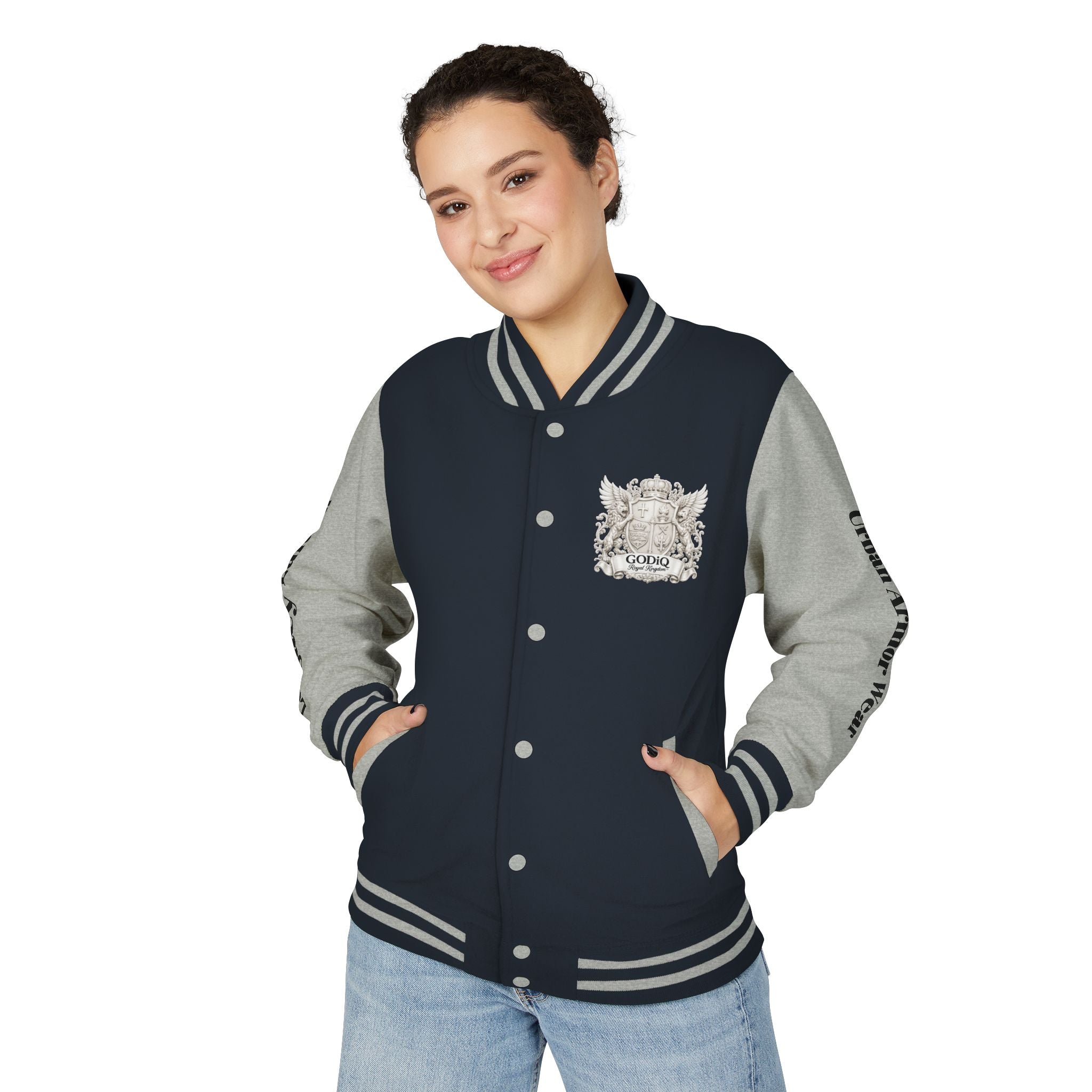 GODiQ Royal Kingdom™ Crest Letterman Jacket – Luxury Christian Varsity Jacket | Premium Heritage Streetwear | Urban Armor Wear™ Collegiate Bomber Coat
