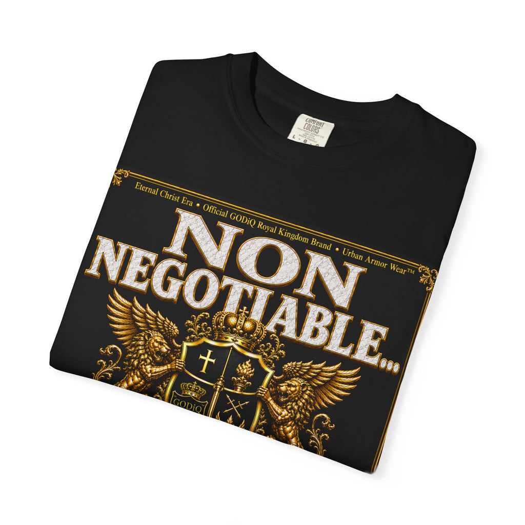 GODiQ™ Royal Kingdom Urban Armor Wear™ "NON NEGOTIABLE™: SOUL SOLD OUT FOR GOD™" Luxury Christian Graphic T-Shirt | Premium Faith Apparel | 24K Gold Heraldic Kingdom Statement Tee
