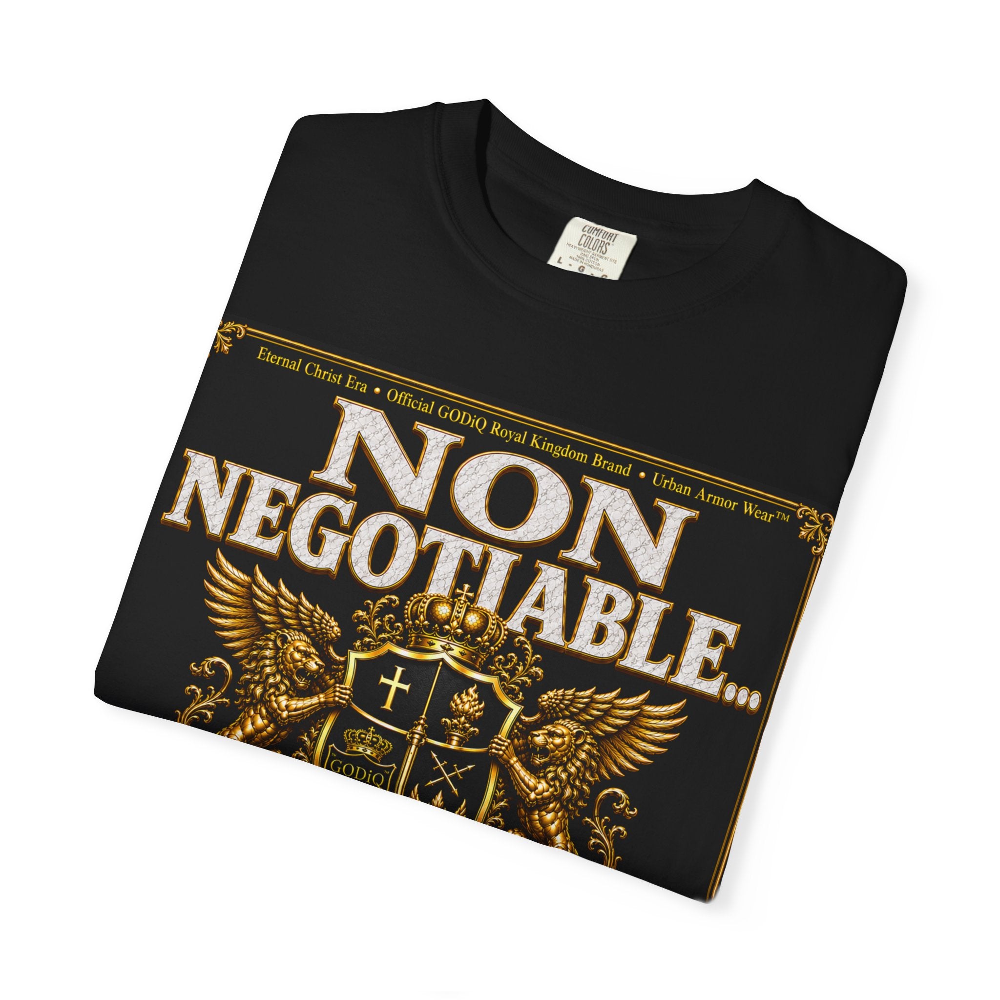 GODiQ™ Royal Kingdom Urban Armor Wear™ "NON NEGOTIABLE™: SOUL SOLD OUT FOR GOD™" Luxury Christian Graphic T-Shirt | Premium Faith Apparel | 24K Gold Heraldic Kingdom Statement Tee