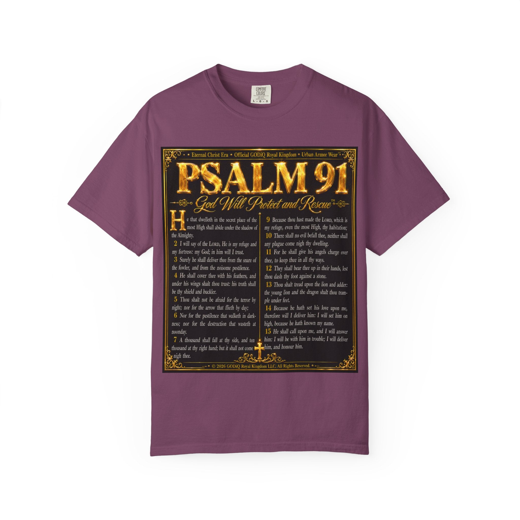 Psalm 91™ Christian Graphic T-Shirt – "God's Promise of Divine Protection" Luxury Garment-Dyed Scripture Tee | Premium Comfort Colors® 1717 | GODiQ Royal Kingdom™ Urban Armor Wear