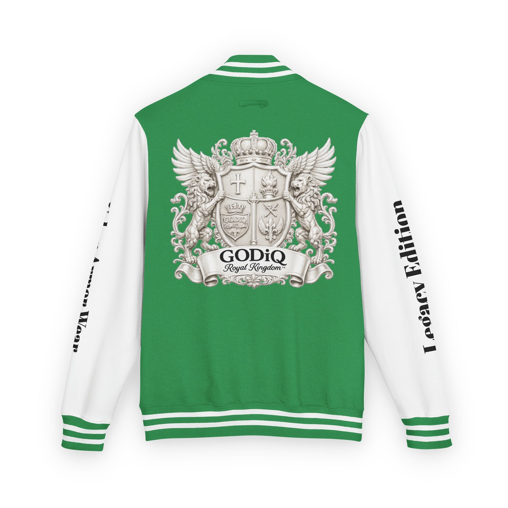 GODiQ Royal Kingdom™ Crest Letterman Jacket – Luxury Christian Varsity Jacket | Premium Heritage Streetwear | Urban Armor Wear™ Collegiate Bomber Coat