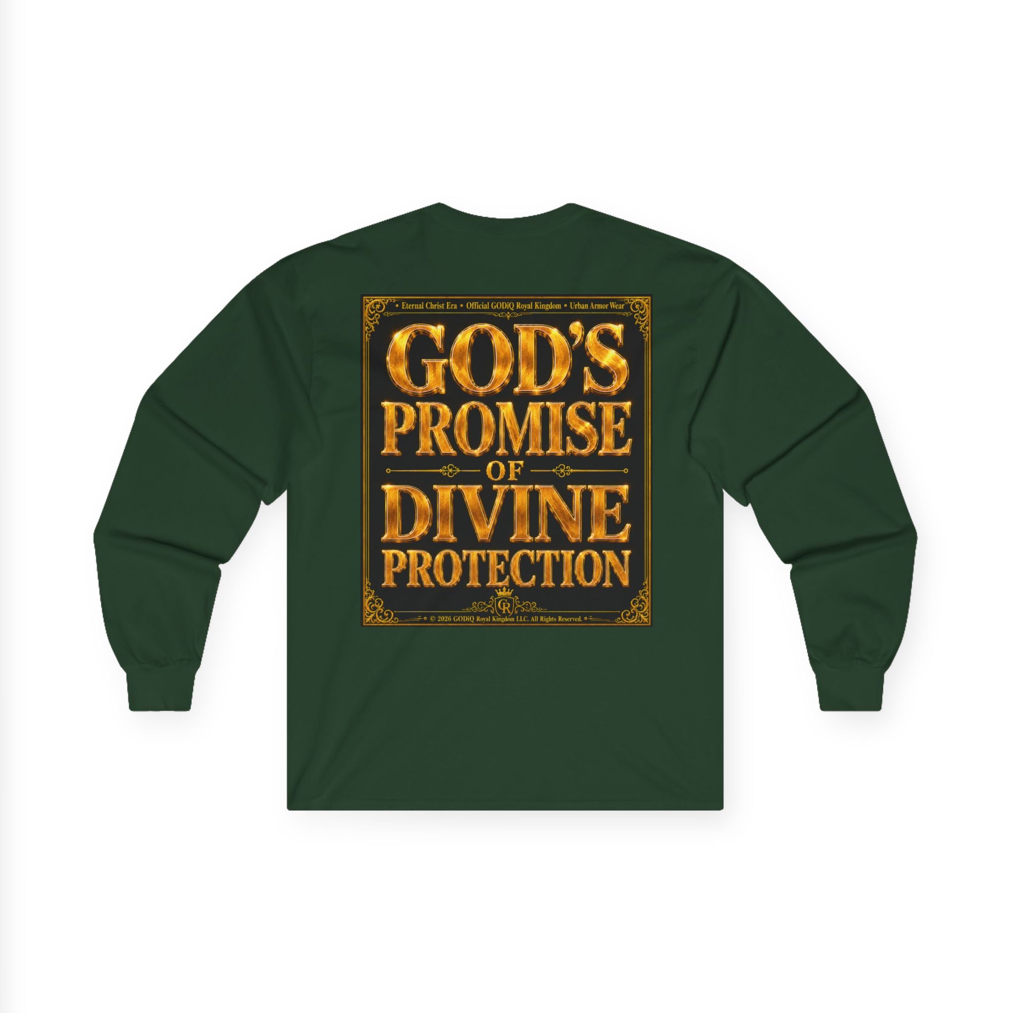Psalm 91™ Long Sleeve Christian T-Shirt | God's Promise of Divine Protection | Premium Biblical Prayer Shirt | Luxury Faith-Based Scripture Apparel | GODiQ Royal Kingdom™ Urban Armor Wear