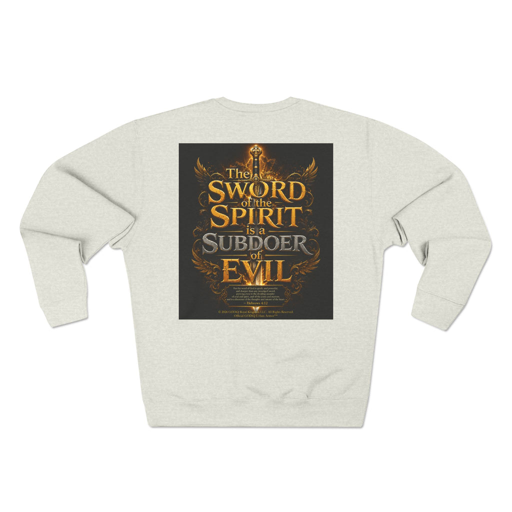 GODiQ™ Royal Kingdom Urban Armor™ "The Sword of the Spirit" Christian Crewneck Sweatshirt | Luxury Spiritual Warfare Graphic Sweatshirt | Premium Faith-Based Apparel