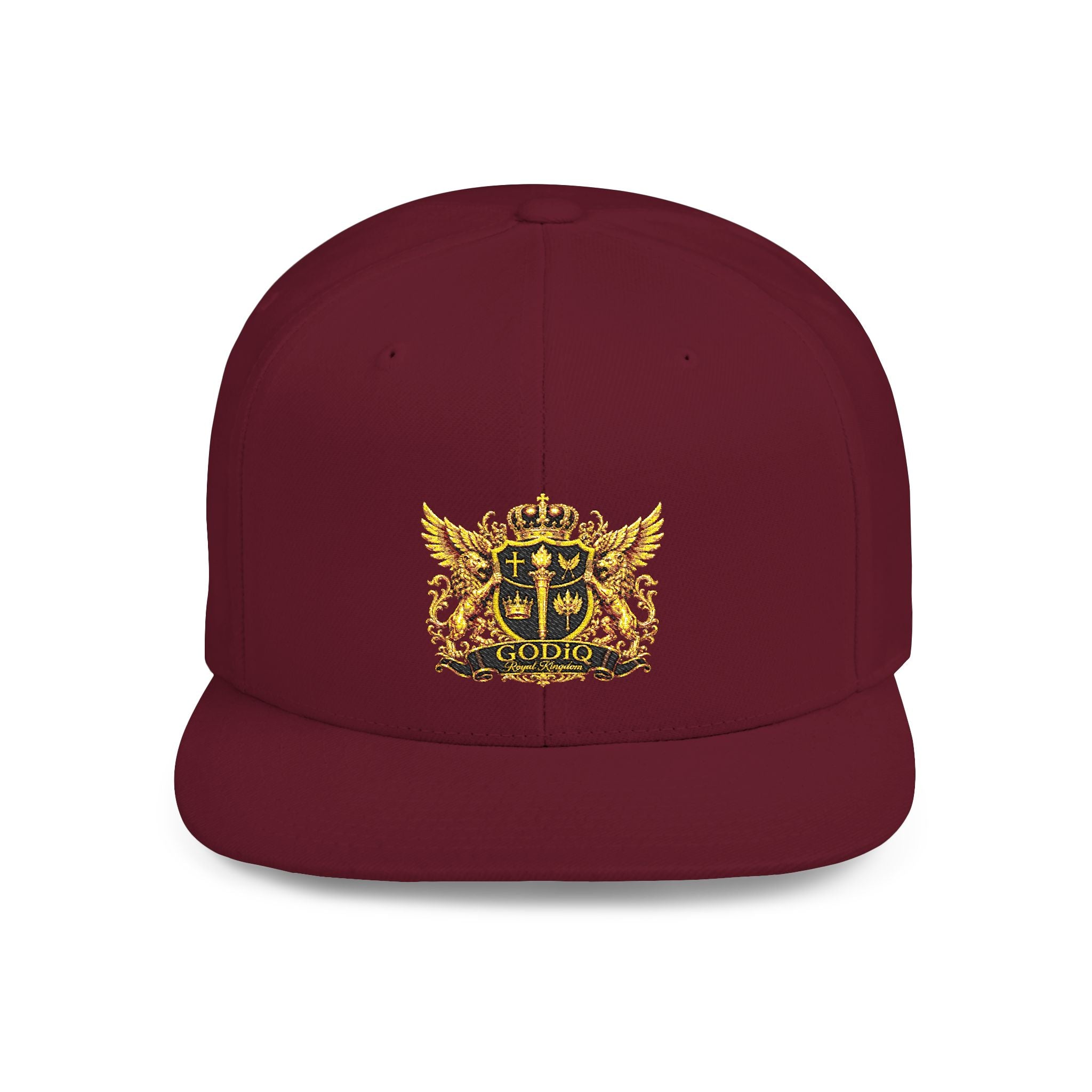 GODiQ Royal Kingdom™ Gold Crest Flat Bill Snapback Hat – Premium Embroidered Christian Heraldic Cap | Luxury Faith-Inspired Streetwear | Urban Armor™ Collection