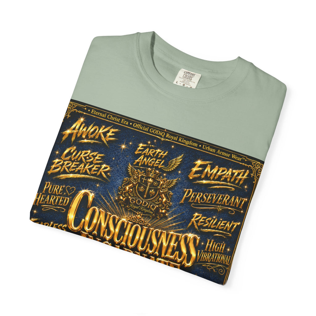 GODiQ Consciousness Incarnate™ Christian Graphic T-Shirt – Luxury Garment-Dyed Faith Apparel | "Awake For All Eternity!" Premium Heavyweight Tee | GODiQ Royal Kingdom™ Urban Armor Wear