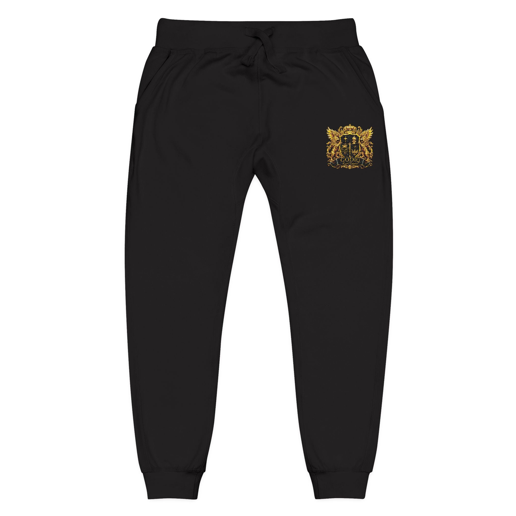 GODiQ Royal Kingdom™ CRK Sovereign Crest Embroidered Fleece Joggers – Luxury Christian Sweatpants | Premium Gold Crown Sword Logo | Kingdom Lifestyle Apparel