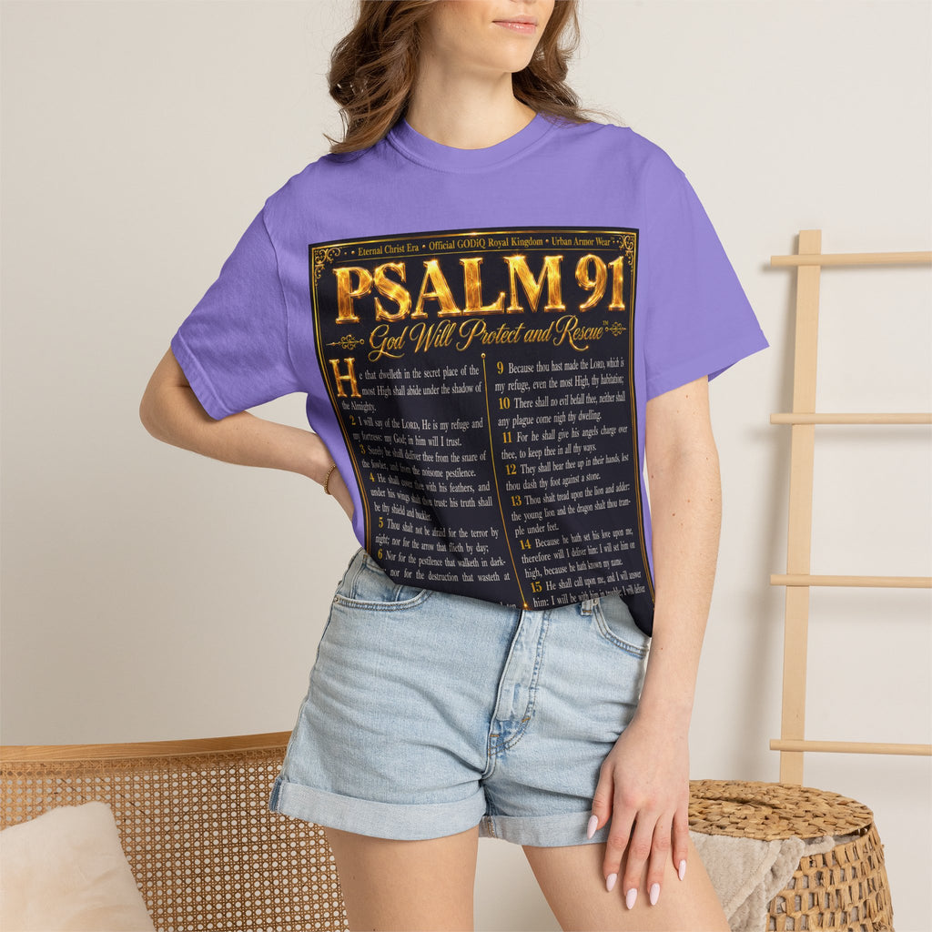 Psalm 91™ Christian Graphic T-Shirt – "God's Promise of Divine Protection" Luxury Garment-Dyed Scripture Tee | Premium Comfort Colors® 1717 | GODiQ Royal Kingdom™ Urban Armor Wear
