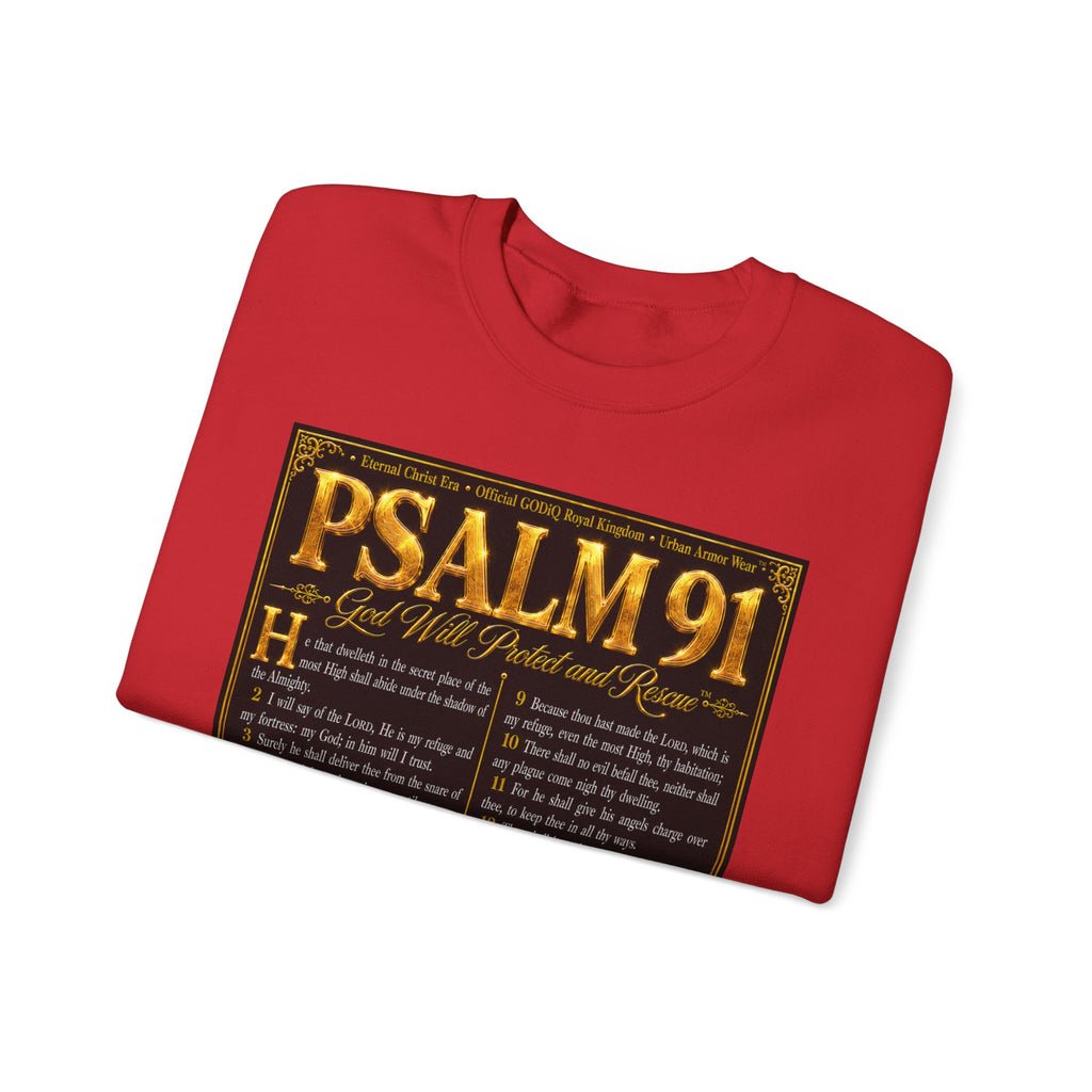 Psalm 91™ Crewneck Sweatshirt – "God's Promise of Divine Protection" Luxury Christian Pullover | Premium Faith Apparel | GODiQ Royal Kingdom™ Urban Armor Wear