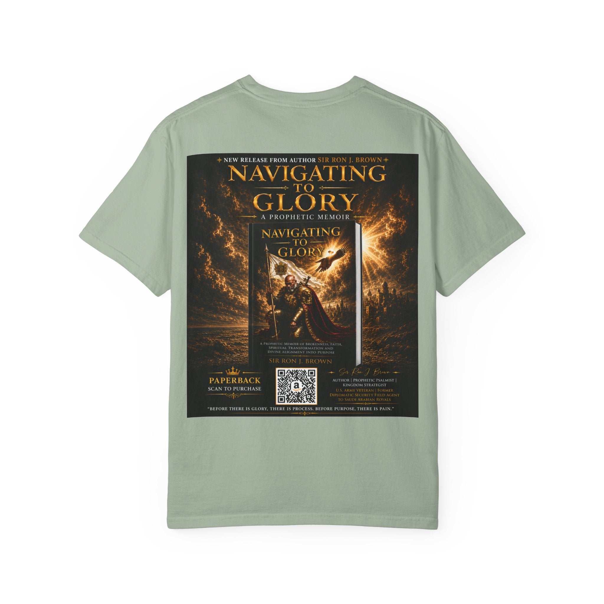 GODiQ Royal Kingdom™ "Navigating to Glory" Christian Book Cover T-Shirt – Premium Inspirational Author Tee | Sir Ron J. Brown Prophetic Memoir | Comfort Colors® 1717