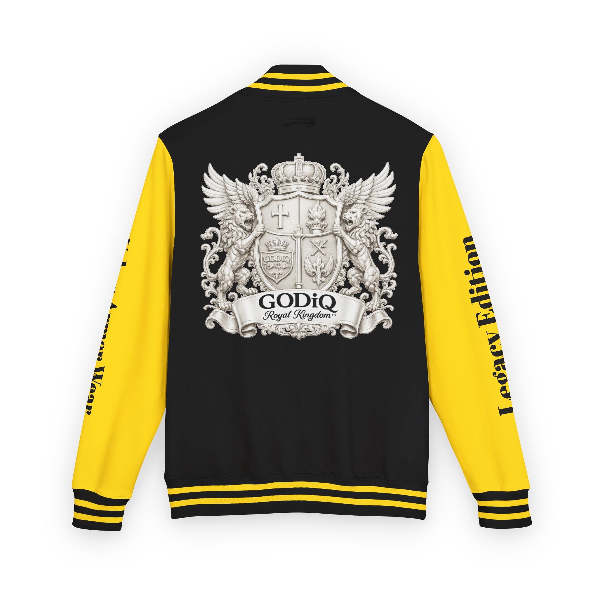GODiQ Royal Kingdom™ Crest Letterman Jacket – Luxury Christian Varsity Jacket | Premium Heritage Streetwear | Urban Armor Wear™ Collegiate Bomber Coat