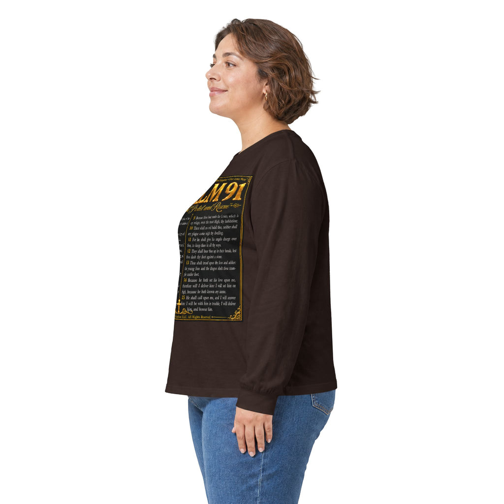 Psalm 91™ Long Sleeve Christian T-Shirt | God's Promise of Divine Protection | Premium Biblical Prayer Shirt | Luxury Faith-Based Scripture Apparel | GODiQ Royal Kingdom™ Urban Armor Wear
