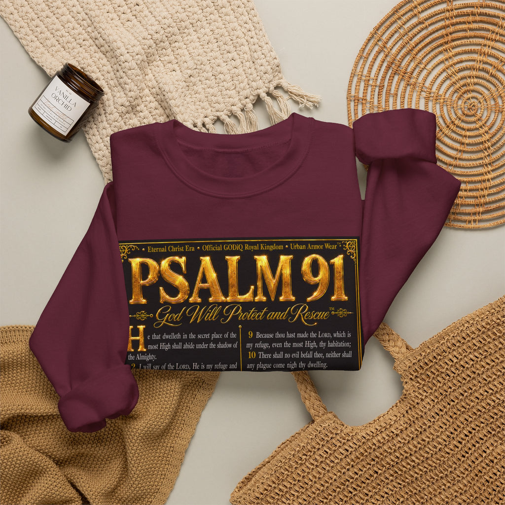 Psalm 91™ Crewneck Sweatshirt – "God's Promise of Divine Protection" Luxury Christian Pullover | Premium Faith Apparel | GODiQ Royal Kingdom™ Urban Armor Wear